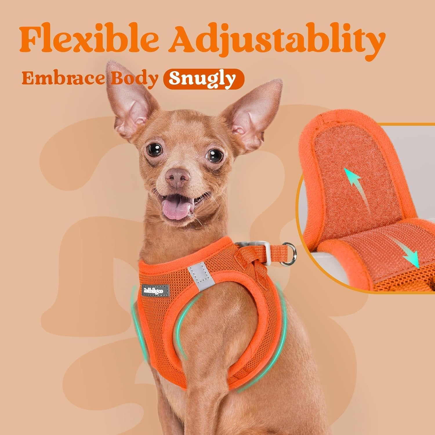 Detalle 2 de rabbitgoo Step-in Soft Mesh Puppy Dog Harness (XXS, Orange) with Reflective Strips