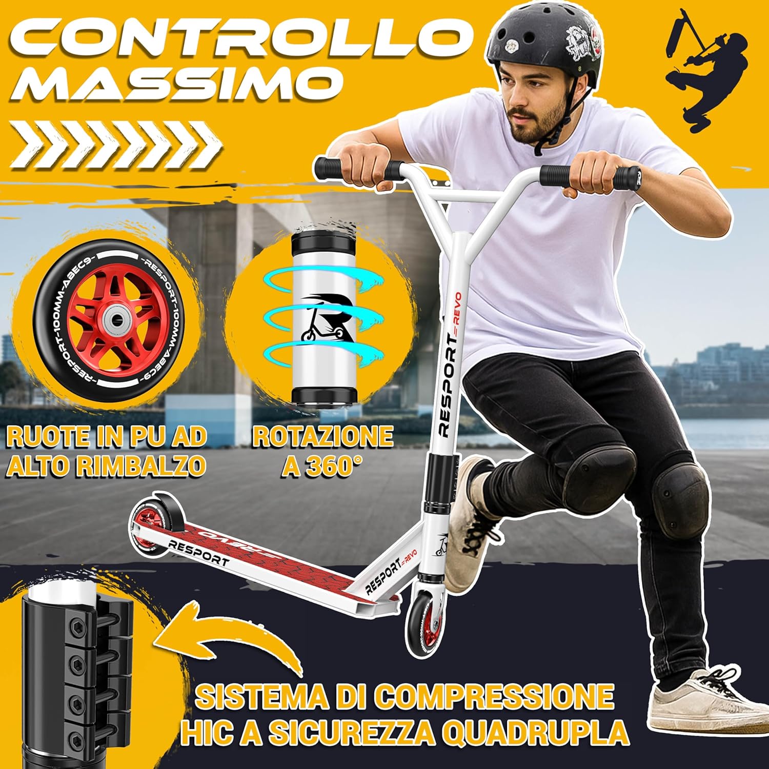 Thumbnail 1 de RE:SPORT Stunt Scooter REVO con supporto, ruote 100 mm in poliuretano e cuscinetti ABEC 9