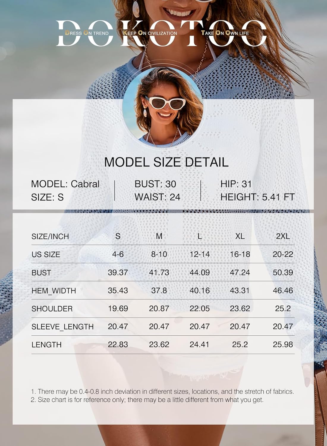 Thumbnail 5 de Dokotoo Women's 2026 Summer Crochet Hollow Out Long Sleeve Crewneck Pullover Shirt Beach Coverup