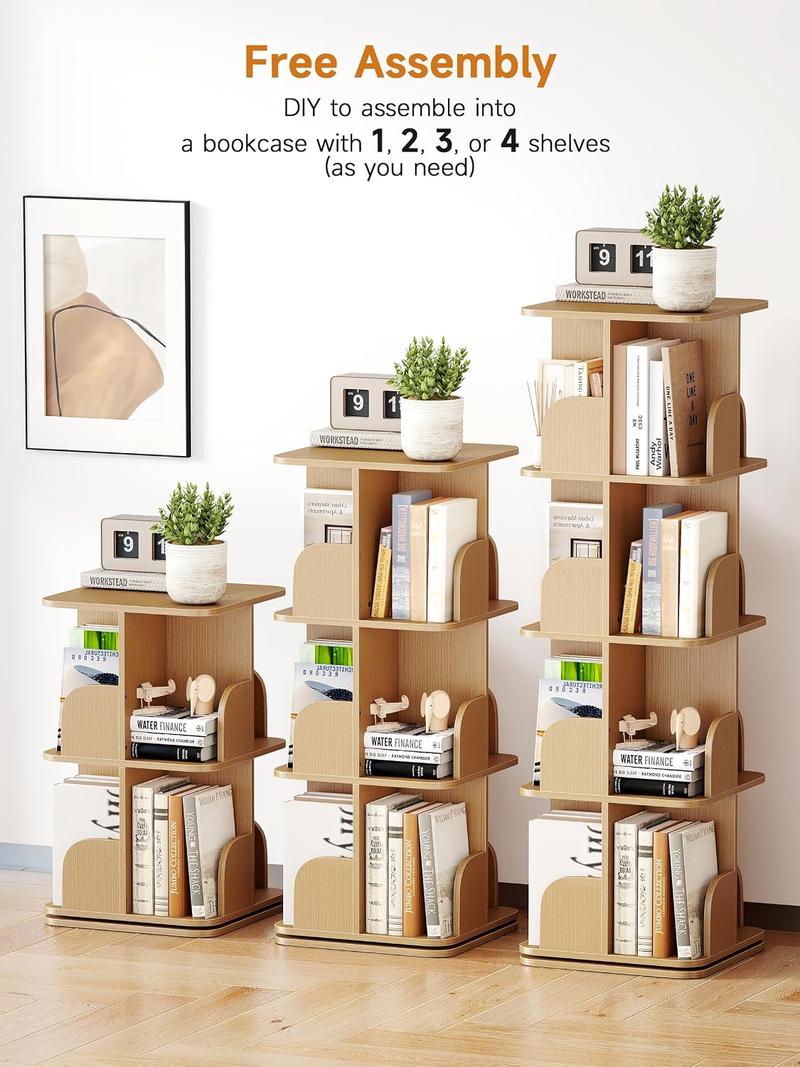 Thumbnail 3 de yeshine 4 Tier Rotating Bookshelf – Adjustable, 360° Swivel Corner Bookcase