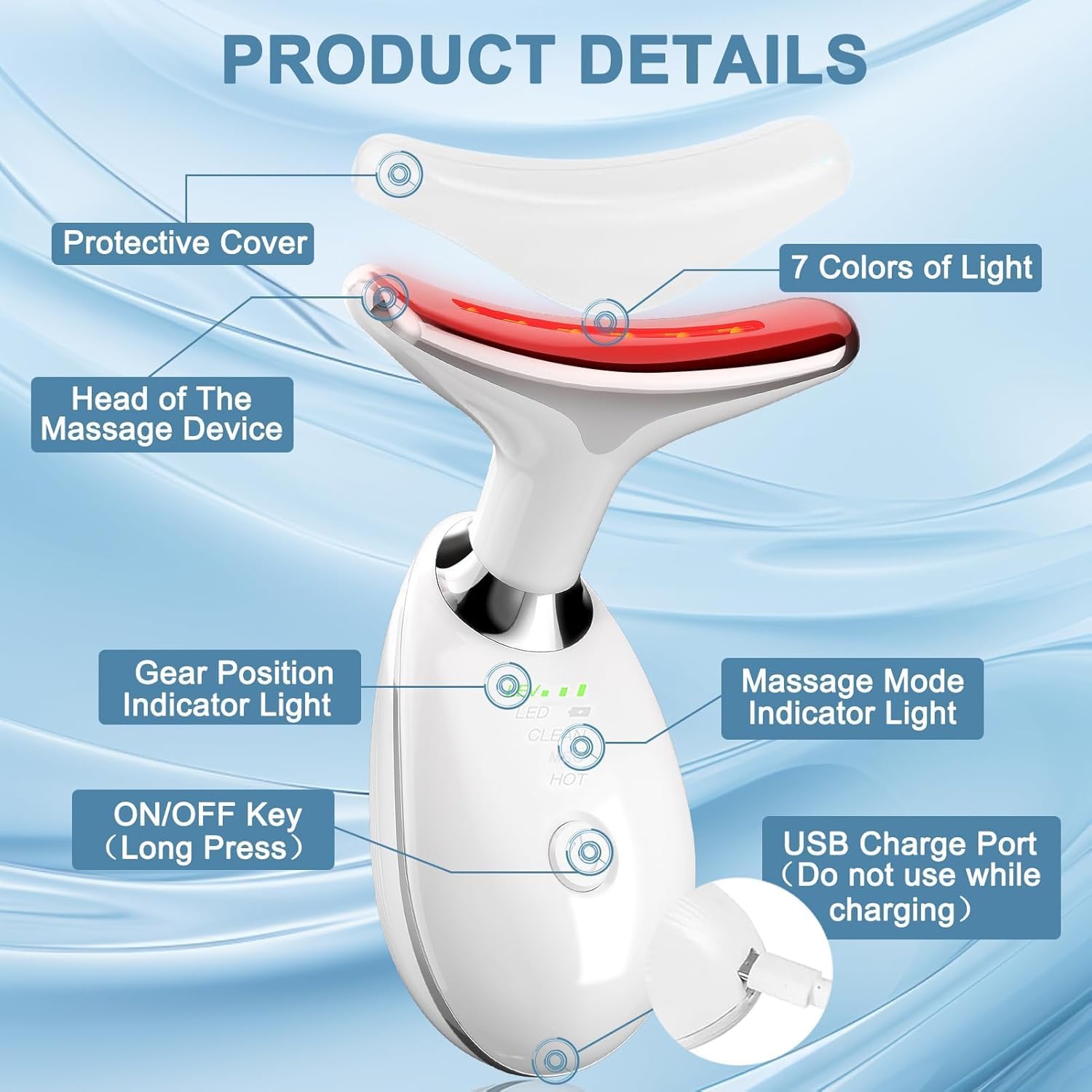Detalle de Massaggiatore Viso Lifting elettrico antirughe con EMS, impacco caldo a 45°C e LED