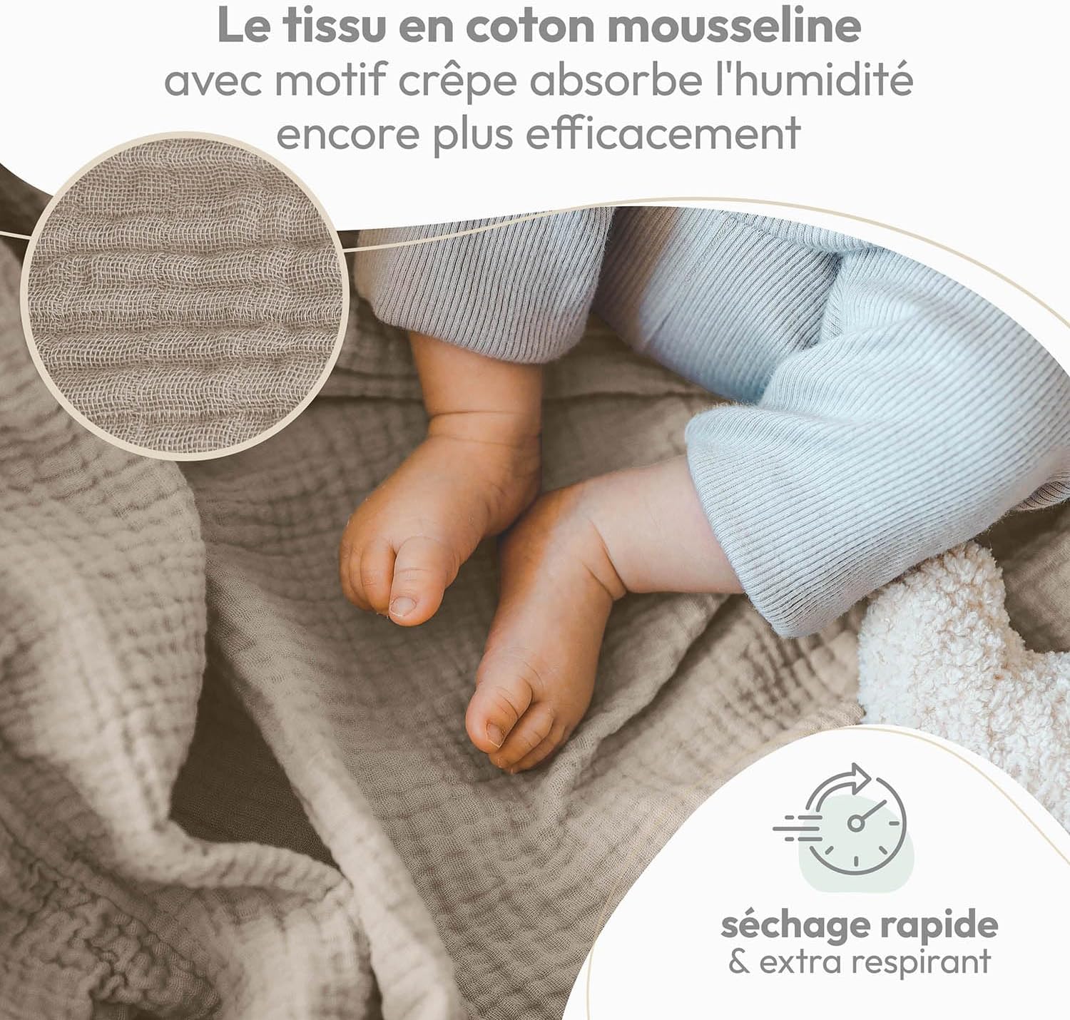 Thumbnail 2 de Laleni lot de 5 langes bébé en mousseline pur coton 70x70 cm – beige
