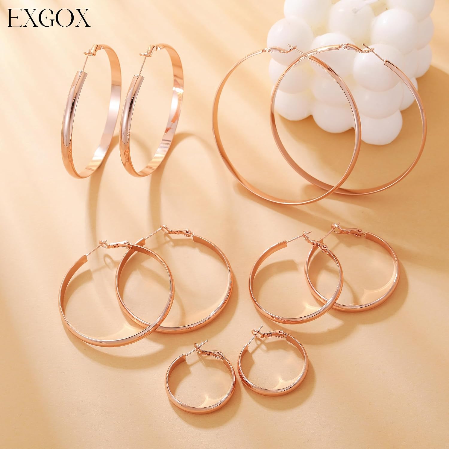 Detalle de EXGOX Creolen aus Silber 925 für Damen, 5 mm breit – 14K vergoldet, hypoallergen, in 30/40/50/60/70 mm