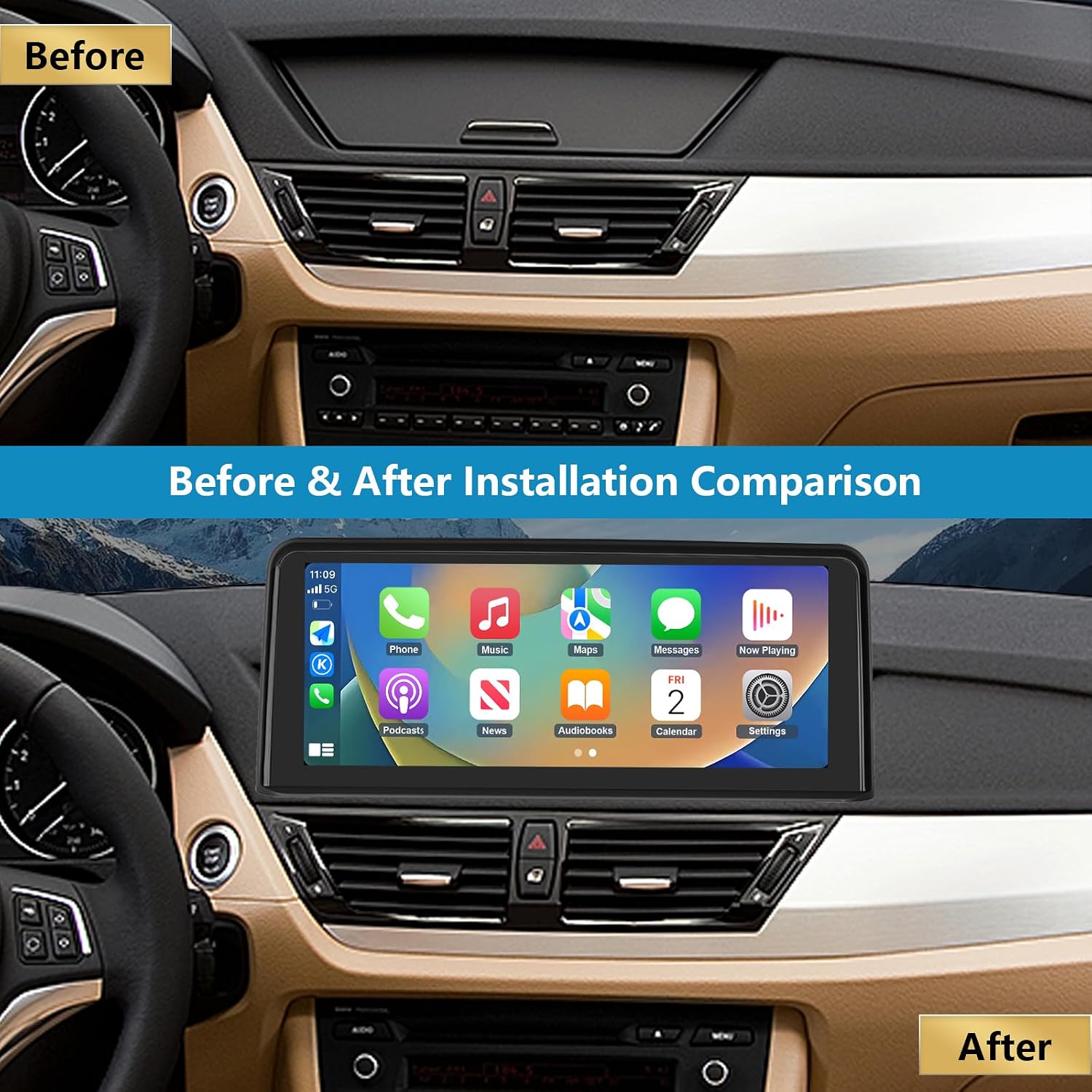Detalle de Ninetom 10,25 pollici autoradio touch con Wireless CarPlay e Android Auto per BMW X1 Serie E84 (2009-2015), MirrorLink