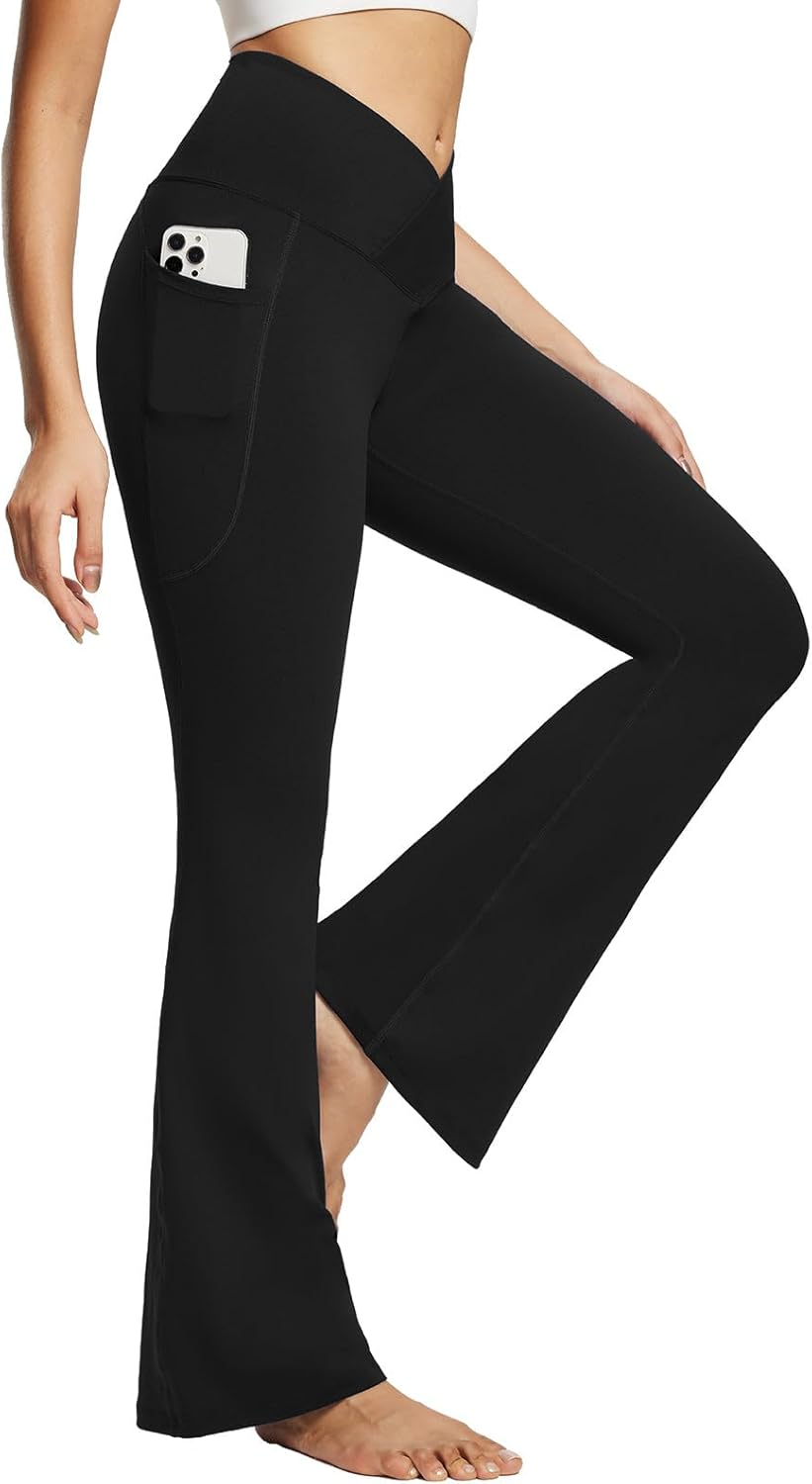 Detalle de baleaf V Crossover Flare Leggings with Pockets