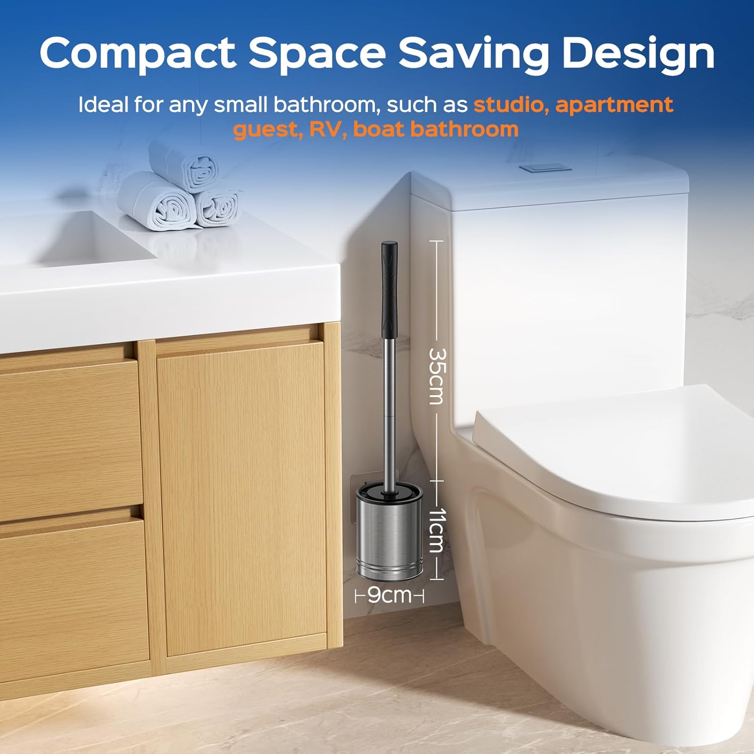 Thumbnail 6 de HAMITOR Toilet Bowl Brush Set: Compact, Rustproof Space-Saving Design with Hidden Holder