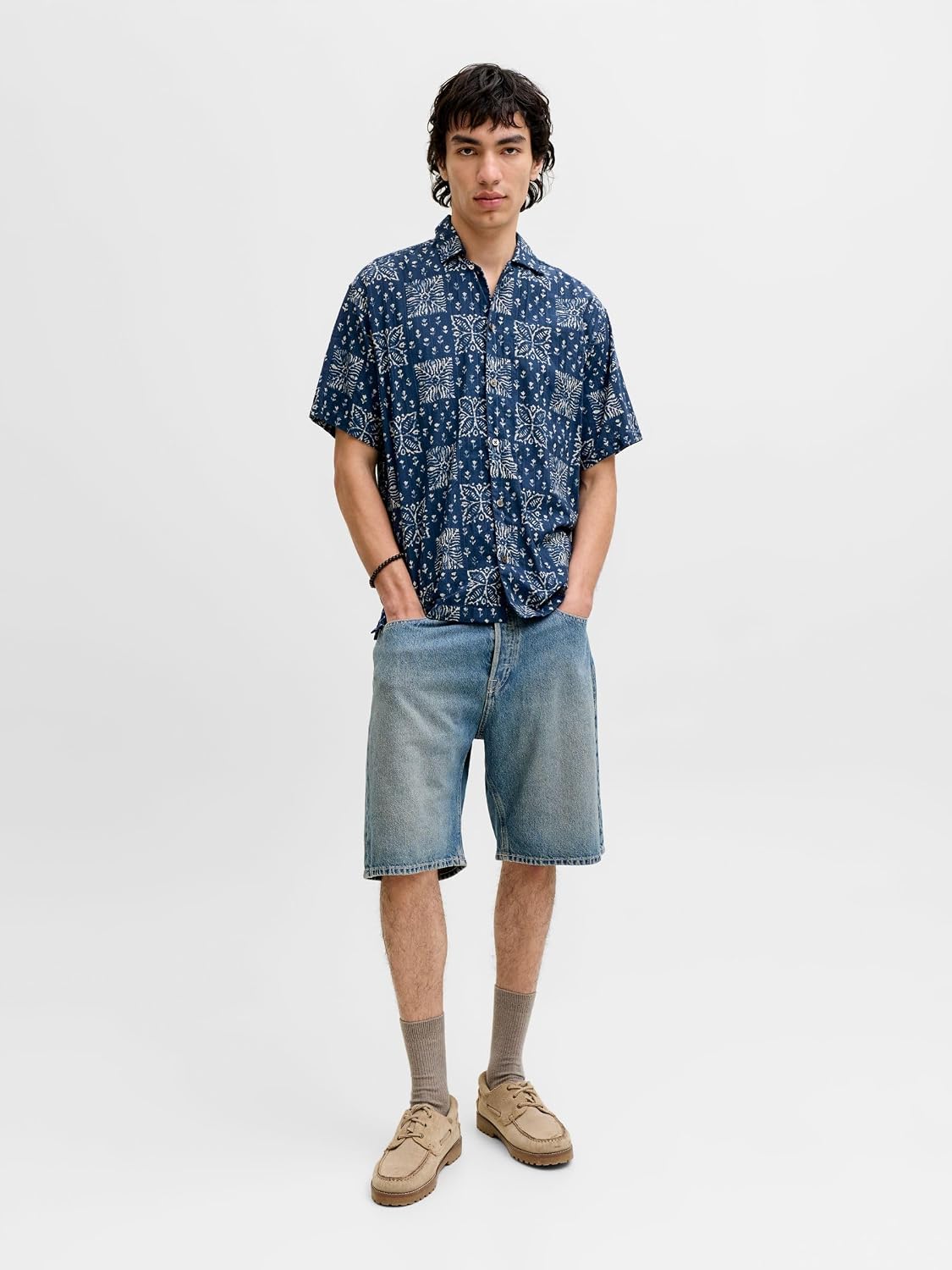 Detalle de Jack & Jones Jprblulyon Print Dobby S/S Shirt SN Uomo