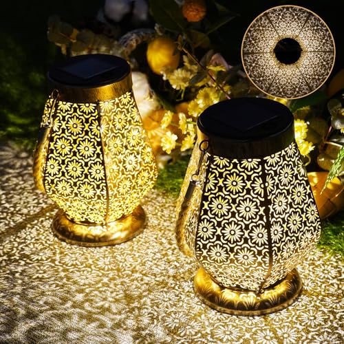 Detalle de OUILA Solarlampen für Außen – 2er Set LED Solarleuchten in Gold, IP65
