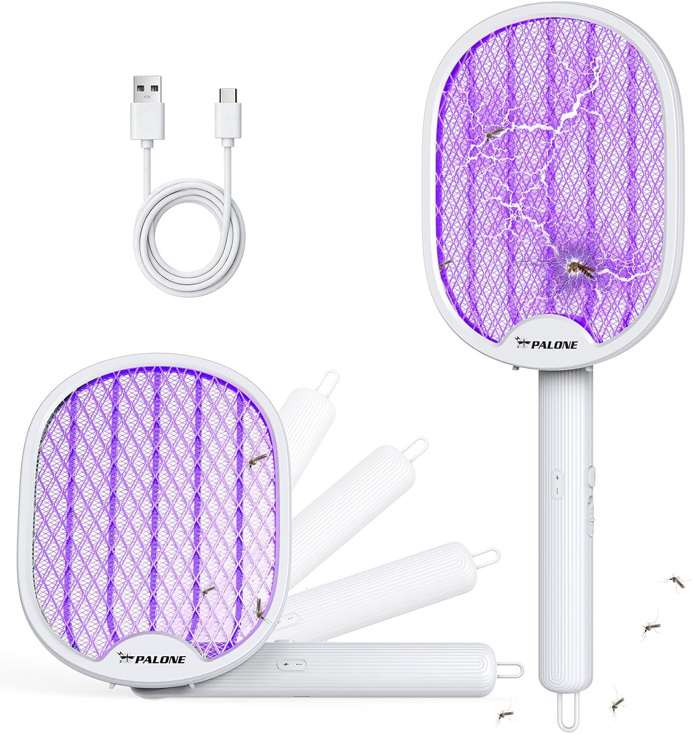 Detalle de PALONE Electric Fly Swatter 4000V Foldable with USB-C and 3-Layer Mesh