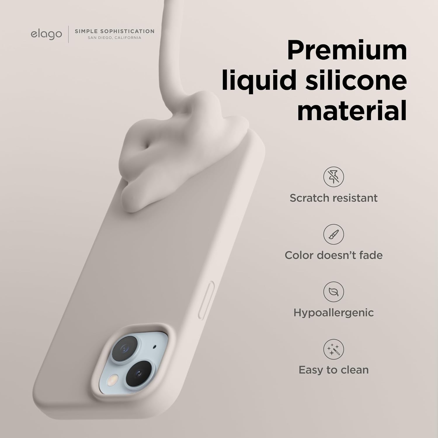 Detalle de elago Coque Silicone Liquide 4 couches anti-choc pour iPhone 15 (Stone) avec microfibre anti-rayures