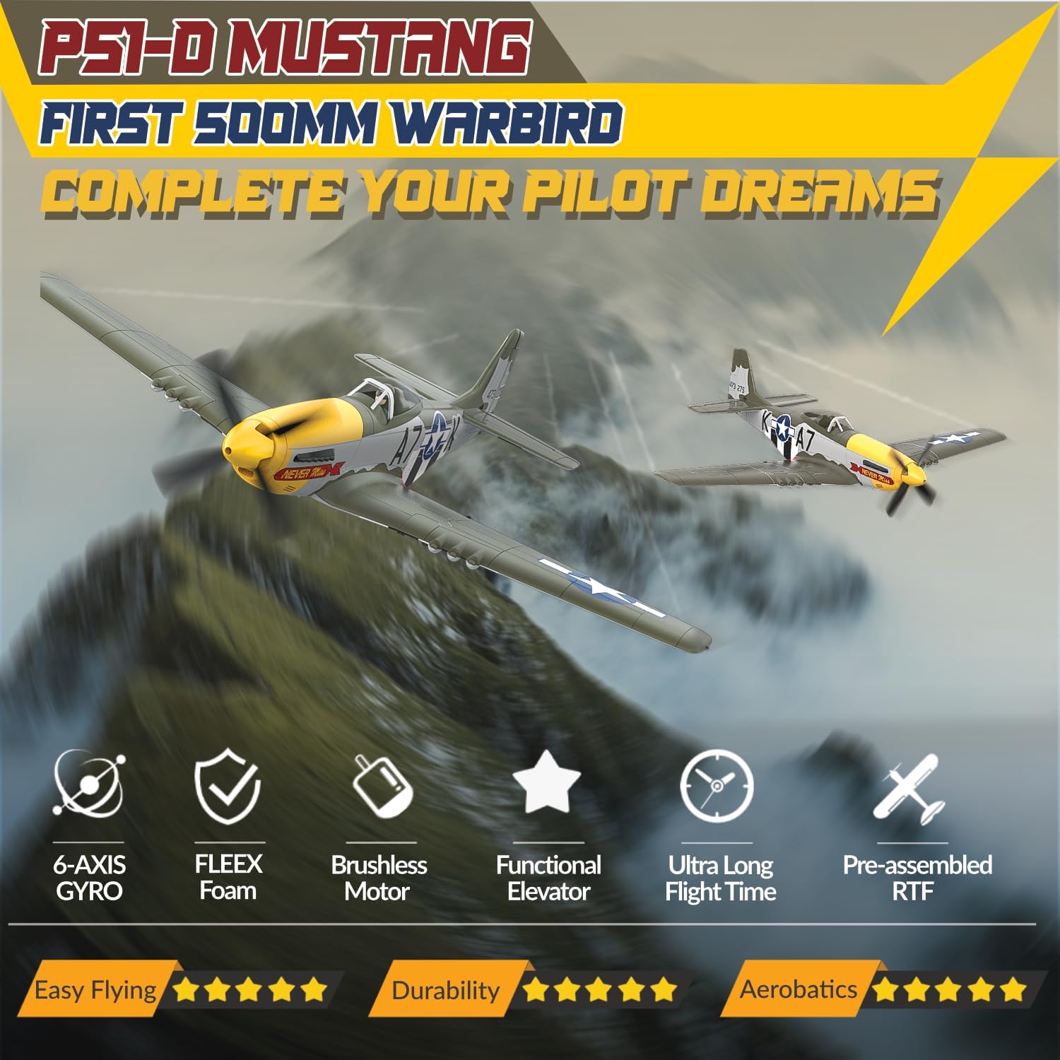 Thumbnail 1 de LEAMBE Brushless 4 Channel RC Plane: Ready-to-Fly P51 Mustang with Gyro Stabilizer