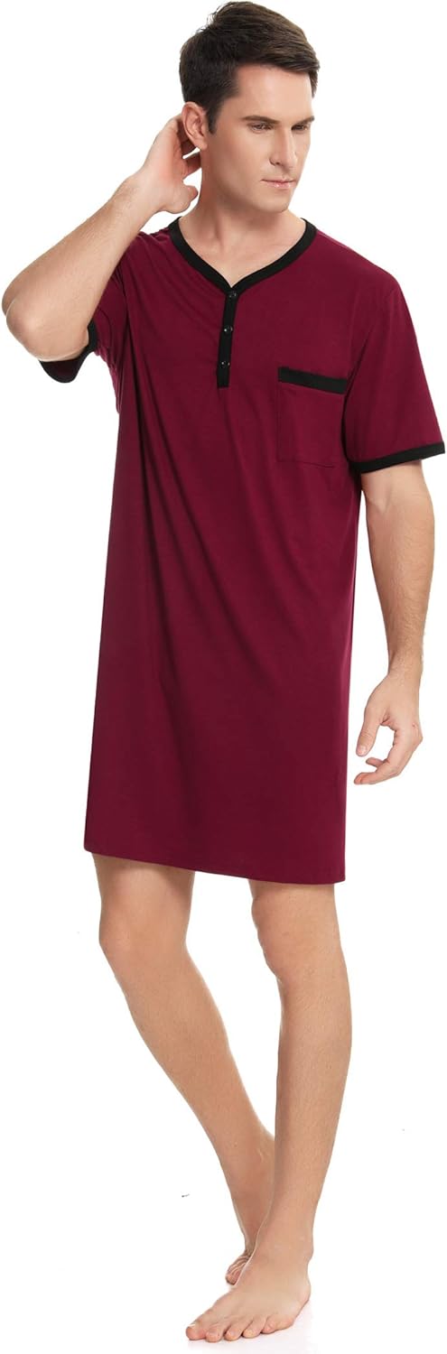 Thumbnail 2 de Enjoyoself Men’s Cotton Pyjama Top (Short Sleeve, Knee Length) – Soft breathable night shirt
