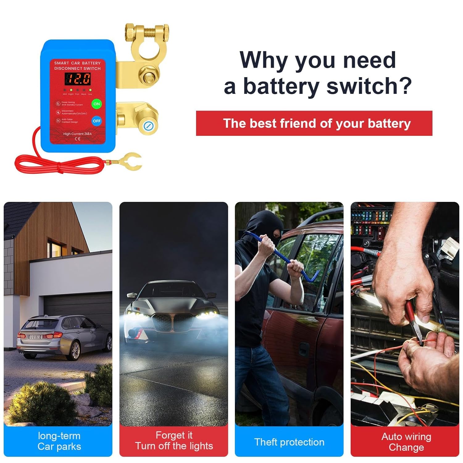Detalle de Anosuwa Interruttore Stacca Batteria 12V 240A con Telecomando e Display LED – Sistema di interruzione automatica per veicoli