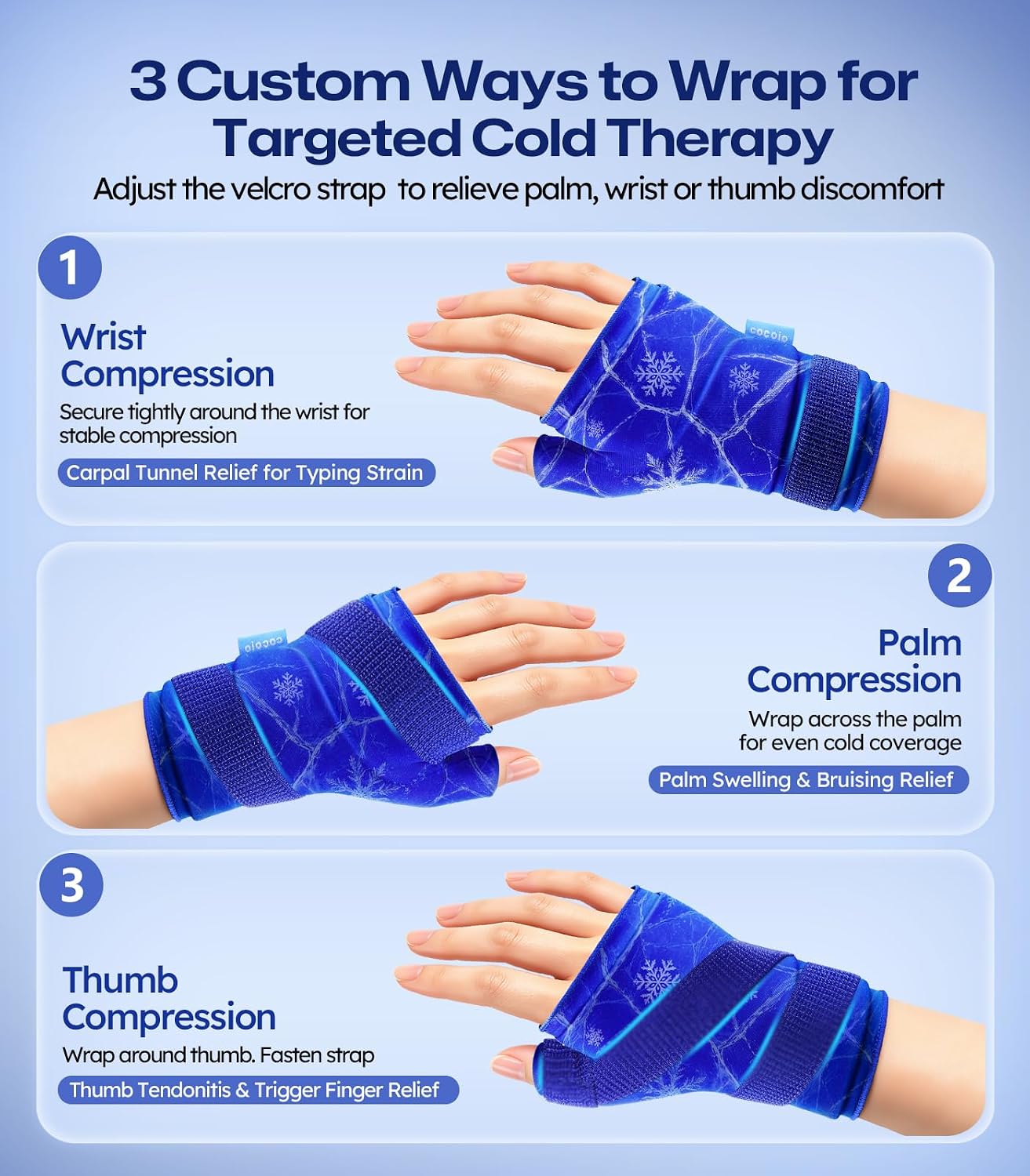 Detalle de cocoio Thumb & Wrist Ice Pack Wrap, Medium Reusable Hot-Cold Gel Wrap