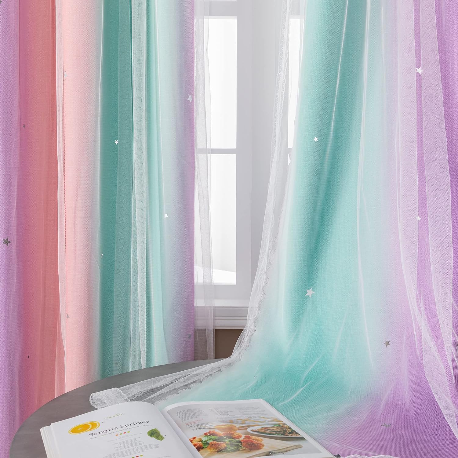 Thumbnail 3 de XiDi Girls Bedroom Decor Set: Rainbow Blackout Curtains with Unicorn Wall Decals (1 Panel, 63 x 34 in)