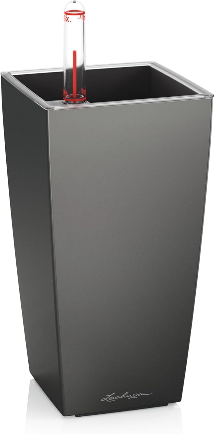 Detalle de LECHUZA Mini Cube 18123 planter, metallic anthracite with watering system