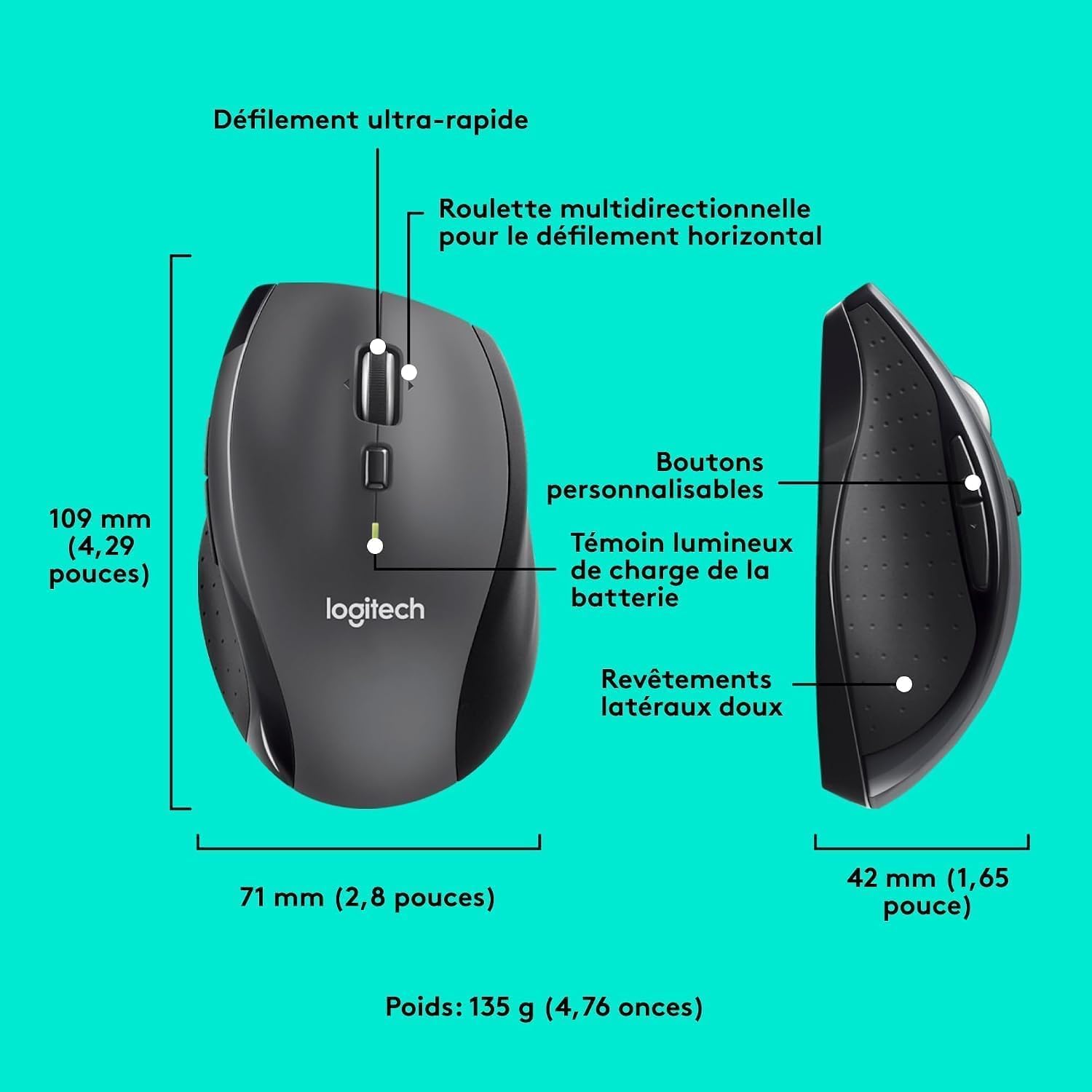 Thumbnail 6 de Logitech M705 Marathon sans Fil: Souris ergonomique avec récepteur Unifying et défilement rapide
