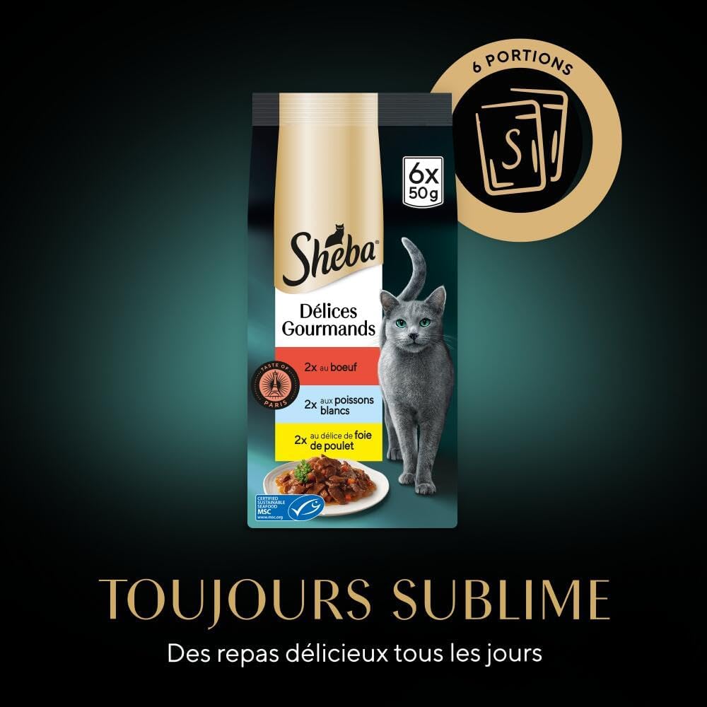 Thumbnail 6 de SHEBA Délices Gourmands Sachets fraîcheur 6 x 50g – Nourriture humide pour chat adulte, goût Paris
