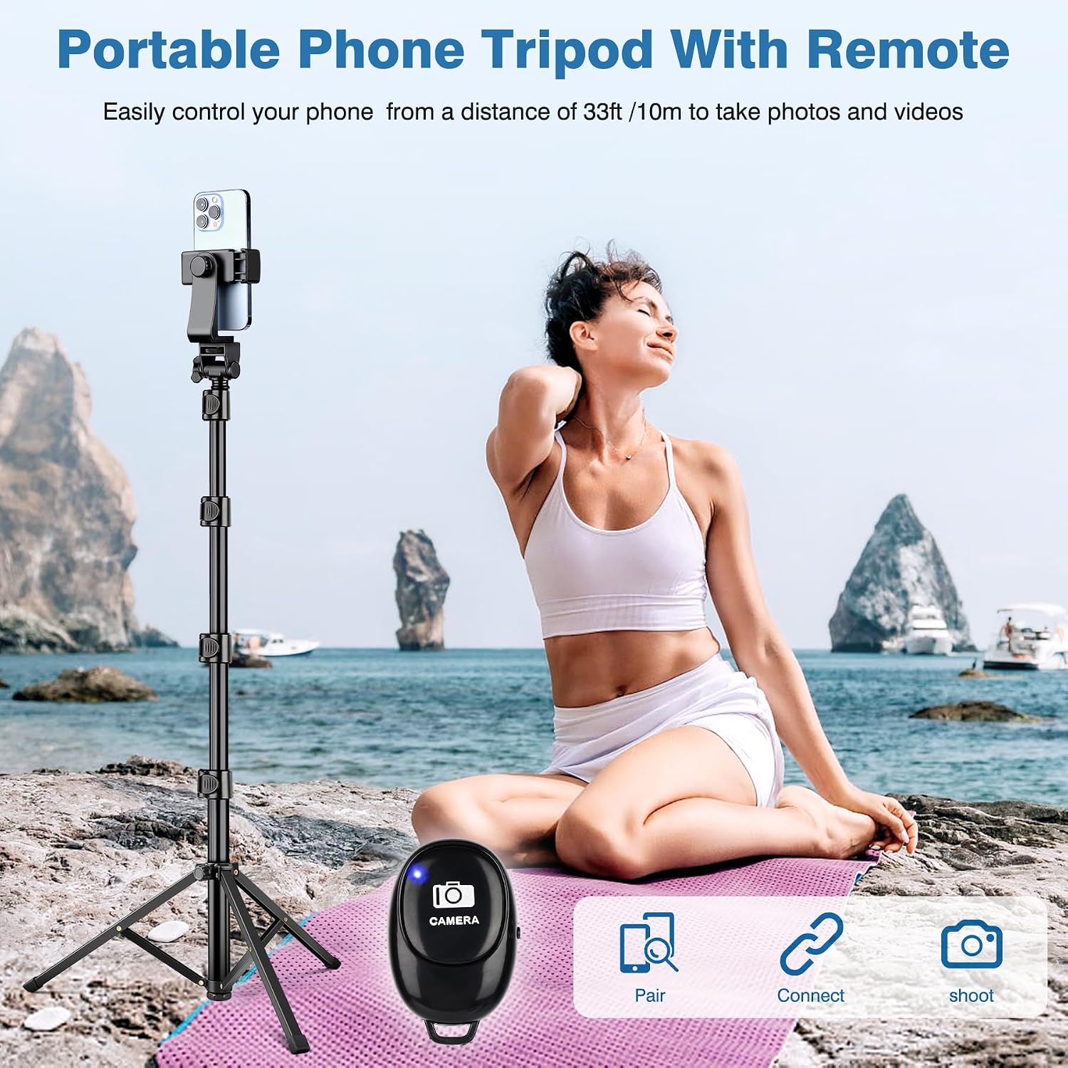 Detalle de Victiv Tripod 70-Inch Phone Tripod with Remote, Holder, and 2-in-1 Design