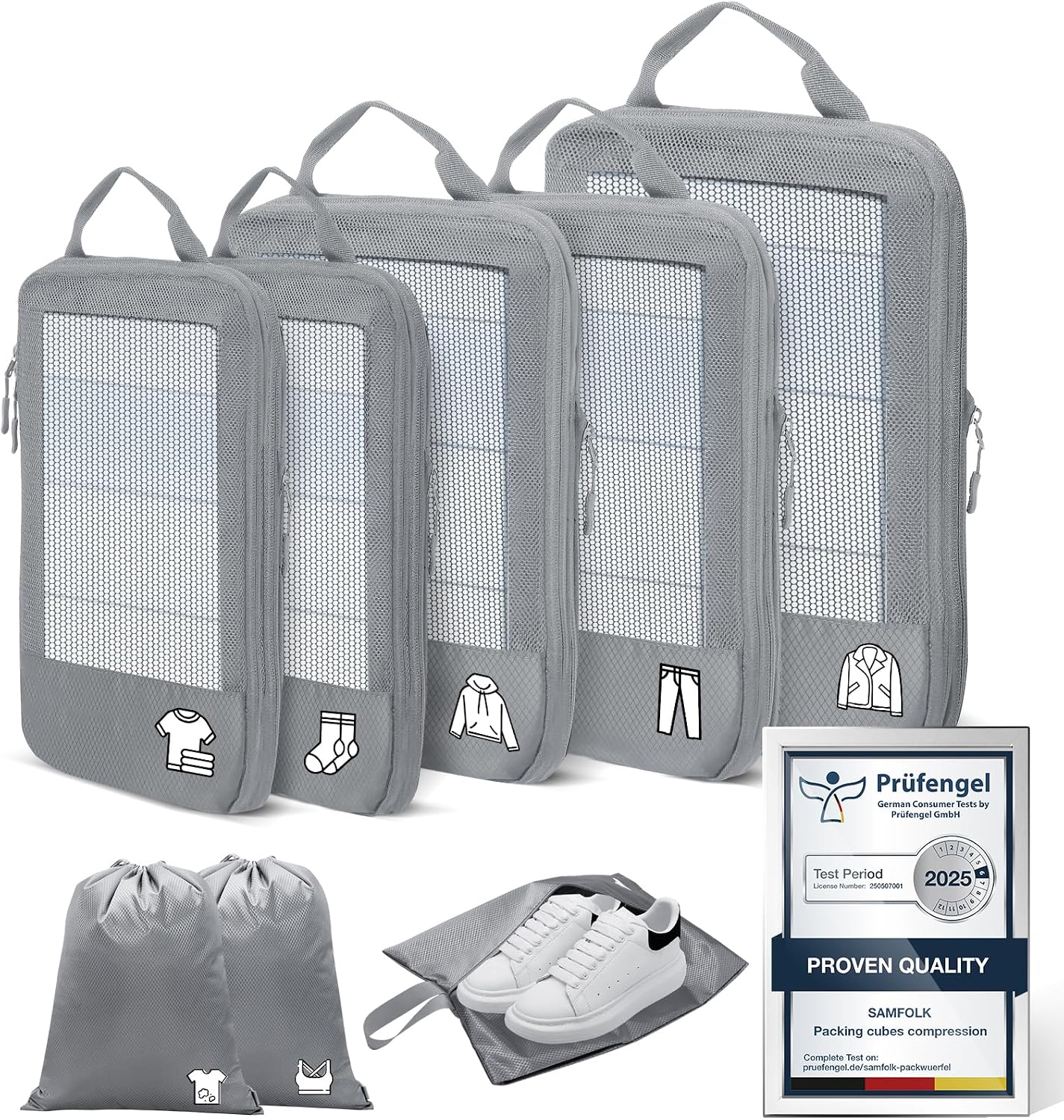 Detalle de Compression Travel Organizer Suitcase Bag with 8 Pieces Packing Cubes – Grey