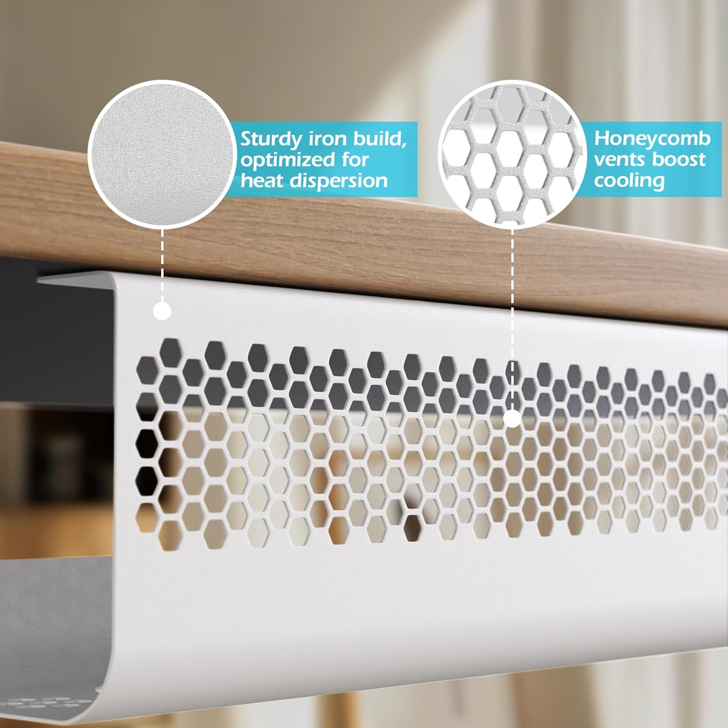 Thumbnail 1 de KHAMAL Kabelkanal Schreibtisch (2er-Set, weiß) – Kabelmanagement unter dem Schreibtisch