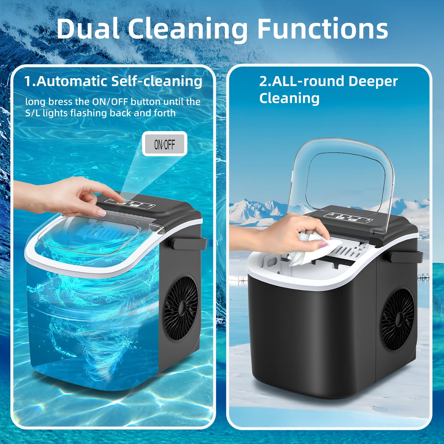 Thumbnail 4 de PALINTH Ice Maker Machine Countertop: 2 Bullet Ice Sizes, Self-C Cleaning, Portable Handle