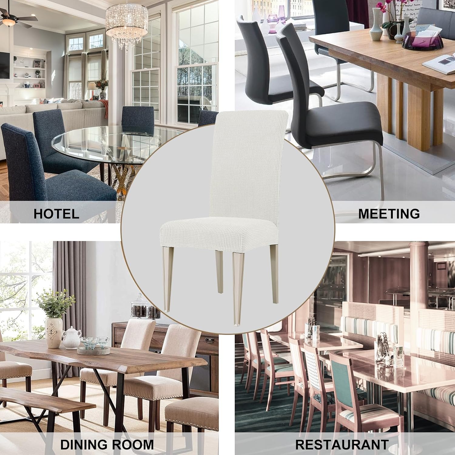 Thumbnail 6 de Housse de Chaise Ystyle 4 Pièces - Extensible et Lavable, Blanc pour Salle à Manger