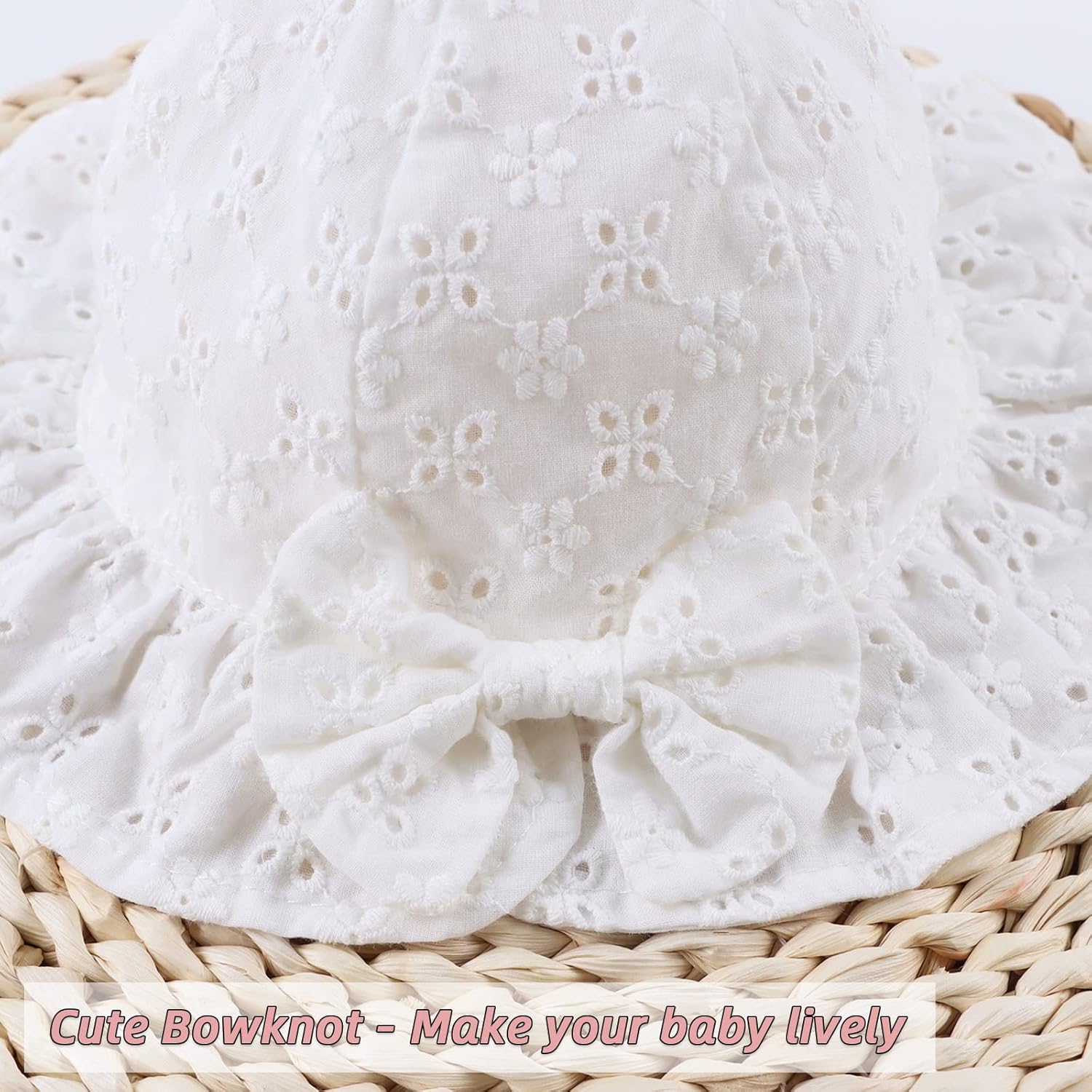 Thumbnail 1 de Pesaat baby girl cotton sun hat with bow & flower detail (infant bucket hat, summer)
