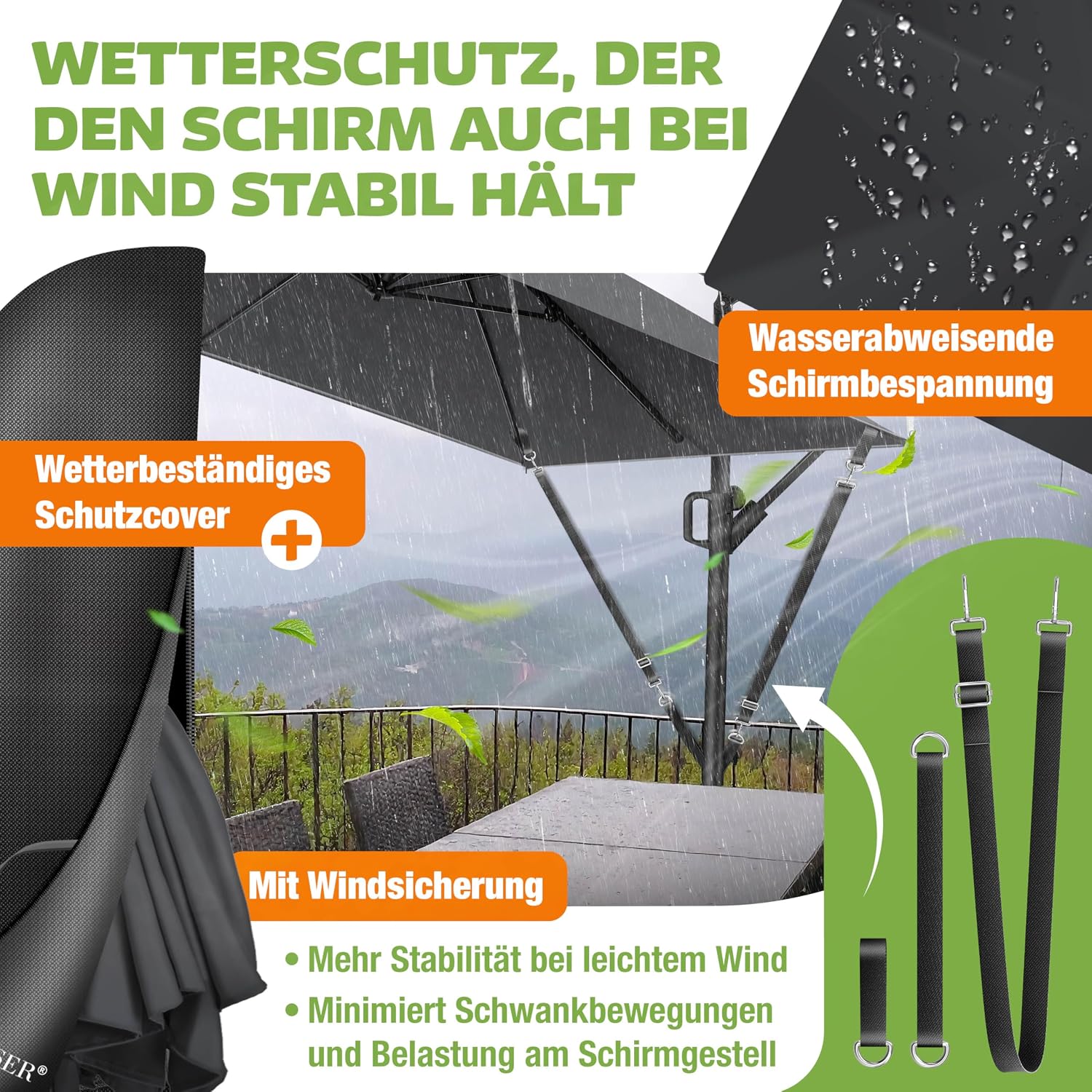 Thumbnail 6 de KESSER® Kurbelschirm Sonnenschirm 250x250 cm mit Kurbel, 360°-Funktion und UV-/Wasserschutz (Anthrazit)