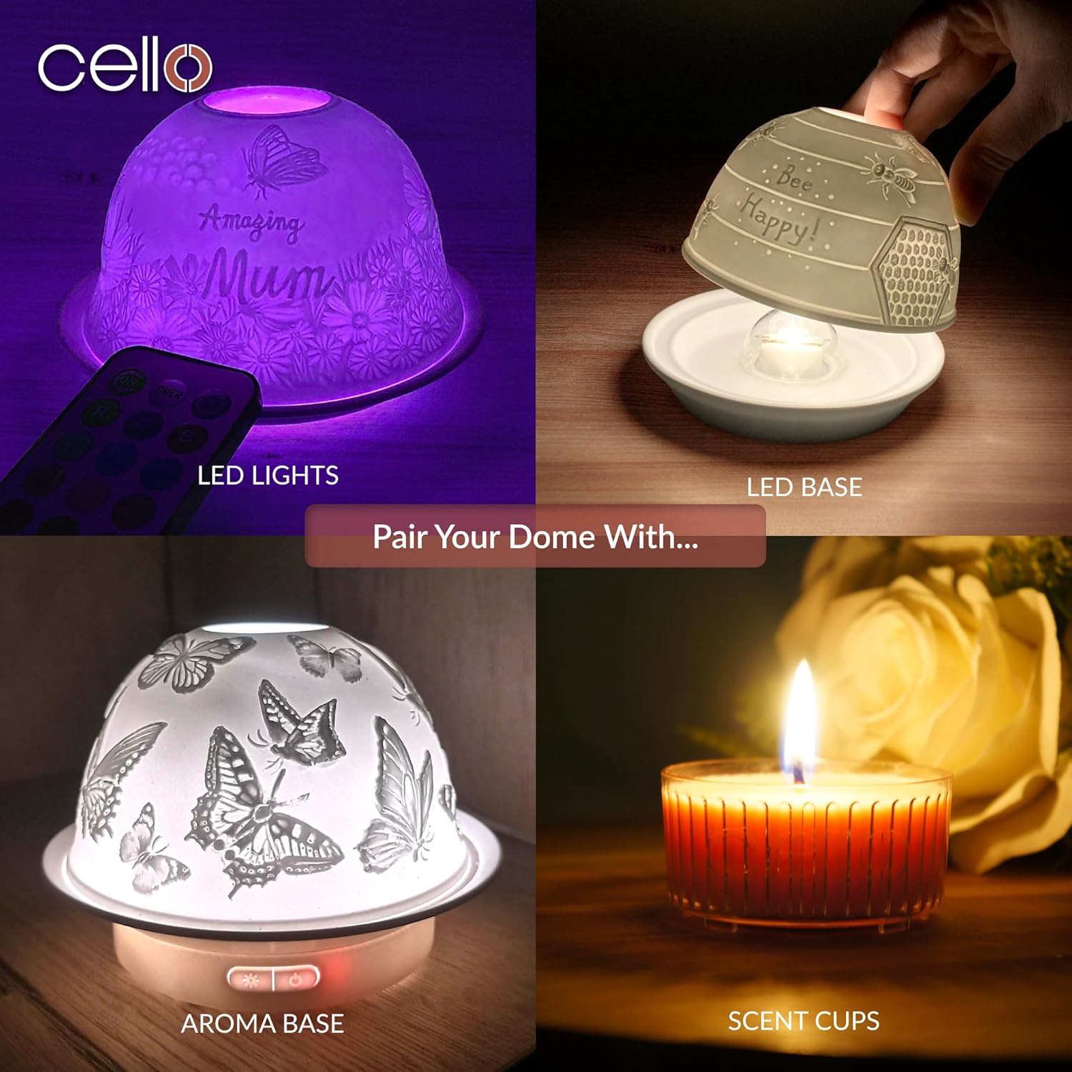 Thumbnail 3 de Cello Photophore en porcelaine en forme de dôme avec cerf en lithophane – effet 3D