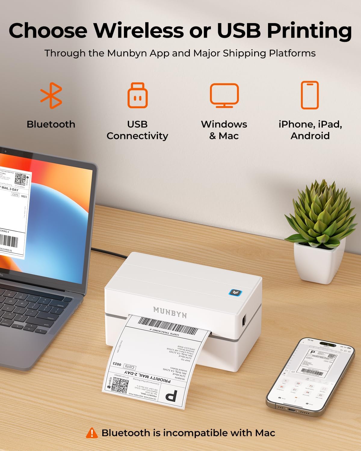 Detalle de MUNBYN RealWriter 130B Bluetooth Shipping Label Printer (4x6) for business postage labels