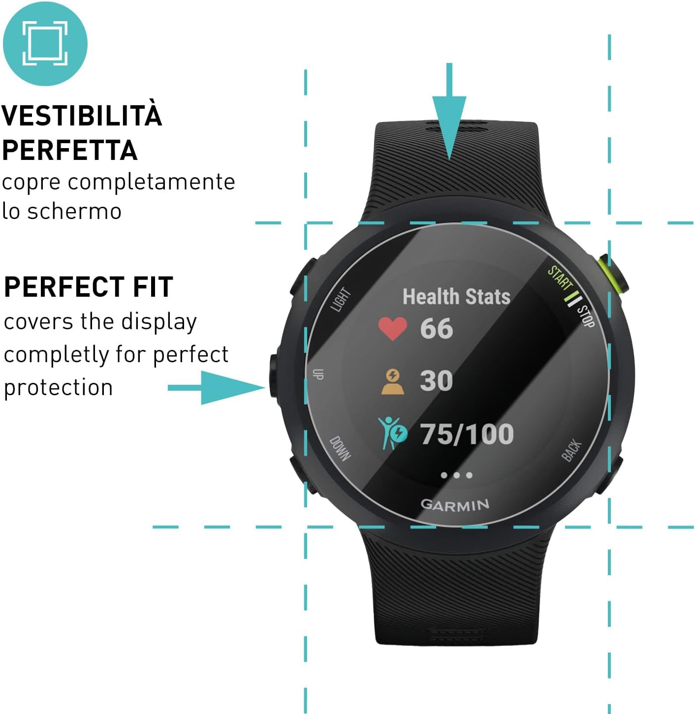 Detalle de smartect Vetro Temperato Clear (3 pezzi) per Garmin Forerunner 45 / 45s / 55, anti-graffio 9H, senza bolle