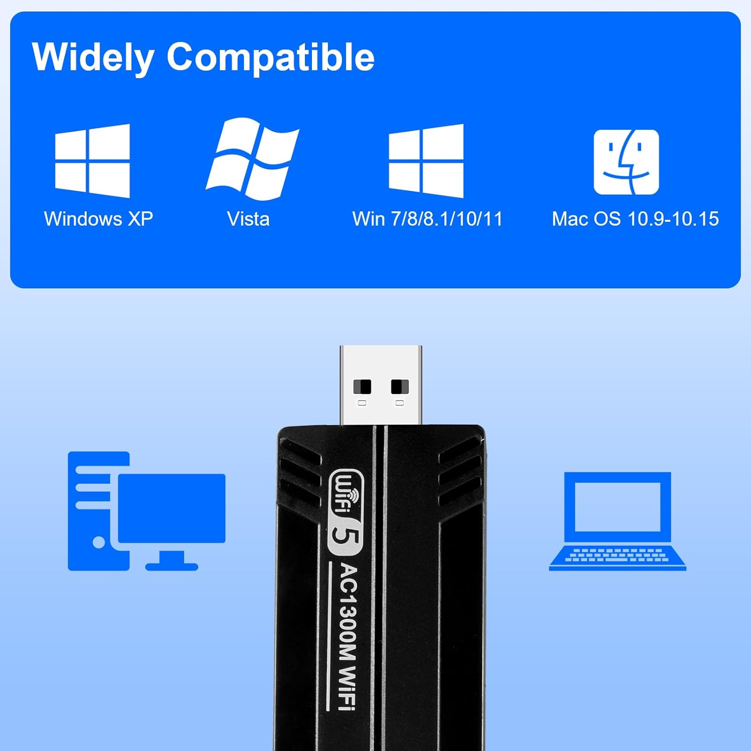 Detalle de Vemfay USB WLAN Stick Adapter – AC1300 Dualband für PC, 867 Mbps (5 GHz) / 400 Mbps (2,4 GHz) mit USB 3.0