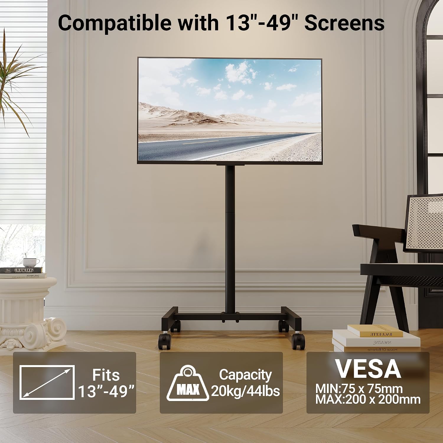 Thumbnail 1 de BONTEC TC002B rullande TV-stativ med höjdjustering och låsbara hjul