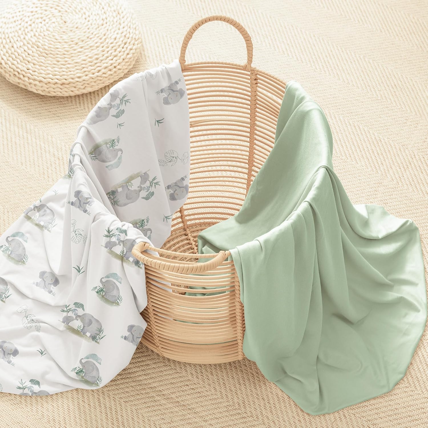 Thumbnail 5 de Susurration Next to Me Crib Sheets 140x70cm, 2 Pack – Elephant Green