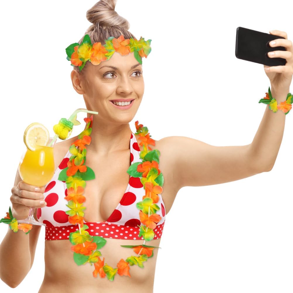 Detalle de AOMIG 4830656 hawaiianskt blomsterset, 4 delar i gult