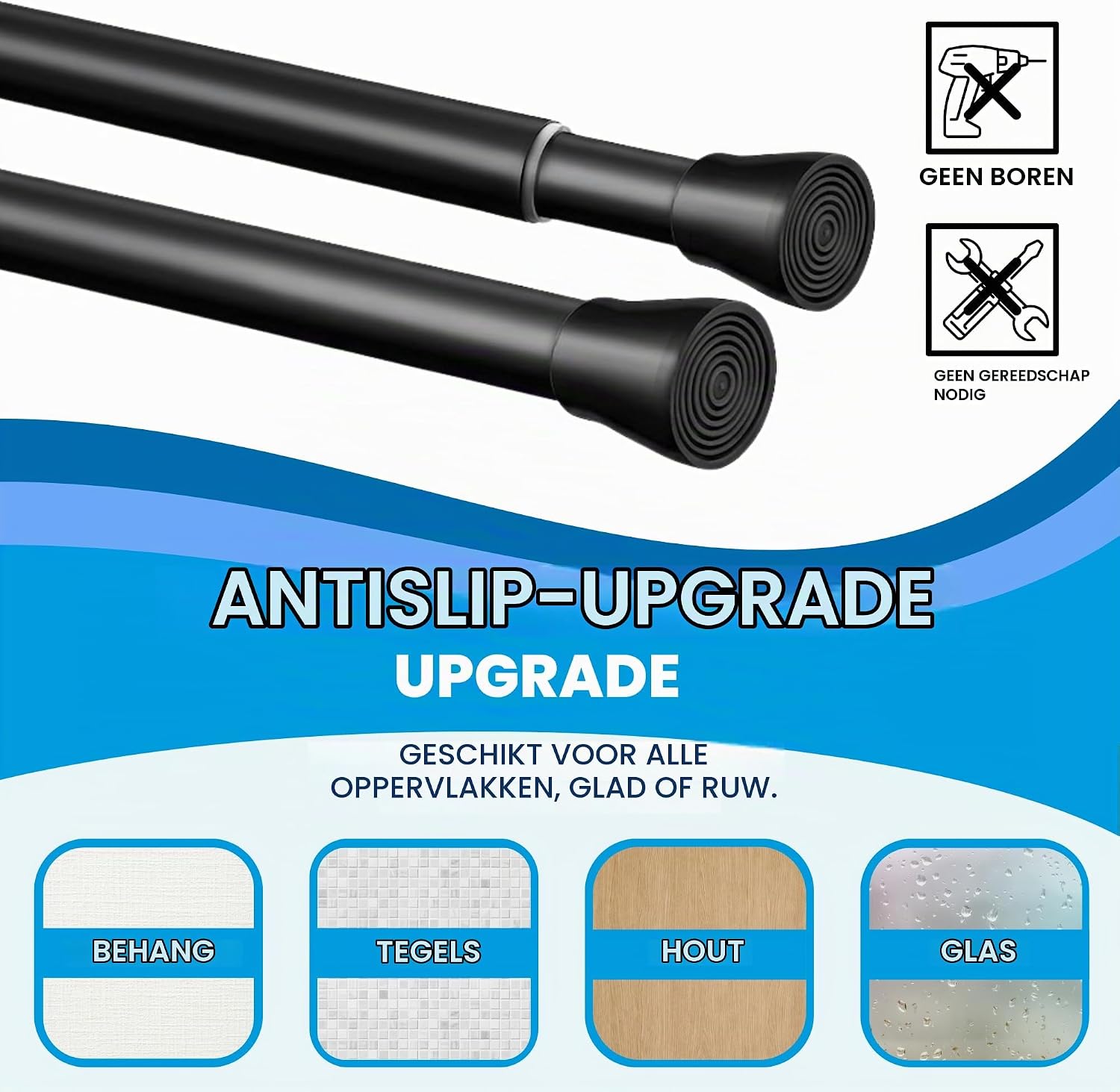 Detalle 2 de Venwemong NO2-8040-17 douchegordijnstang, uitschuifbaar 185–250 cm, wit