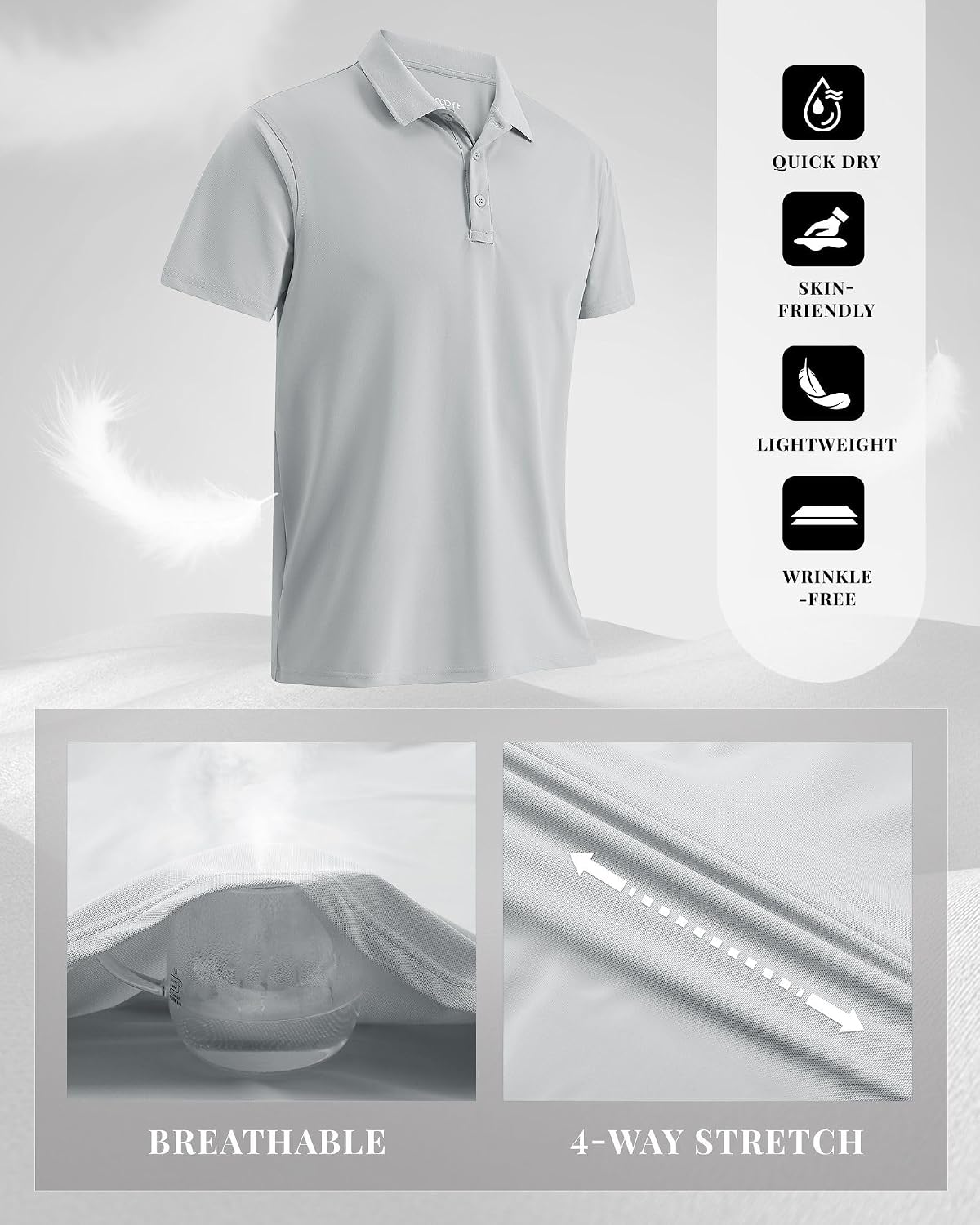 Thumbnail 3 de 33,000ft Men's Polo Shirt Short Sleeve: Moisture-Wicking Quick-Dry Performance Polo