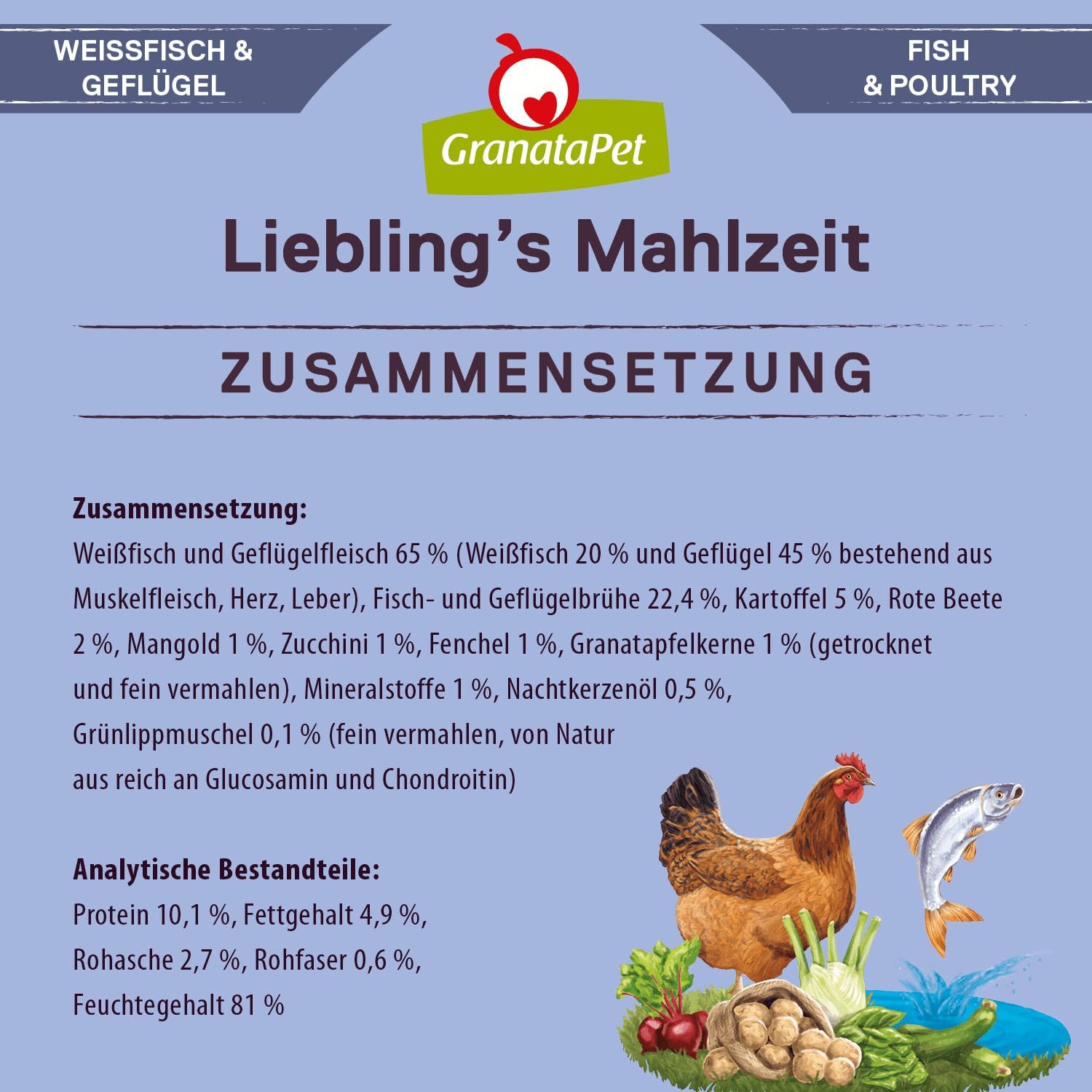 Detalle 2 de GranataPet Liebling's Mahlzeit Weißfisch & Geflügel – Nassfutter für Hunde, getreidefrei, 6 x 800 g