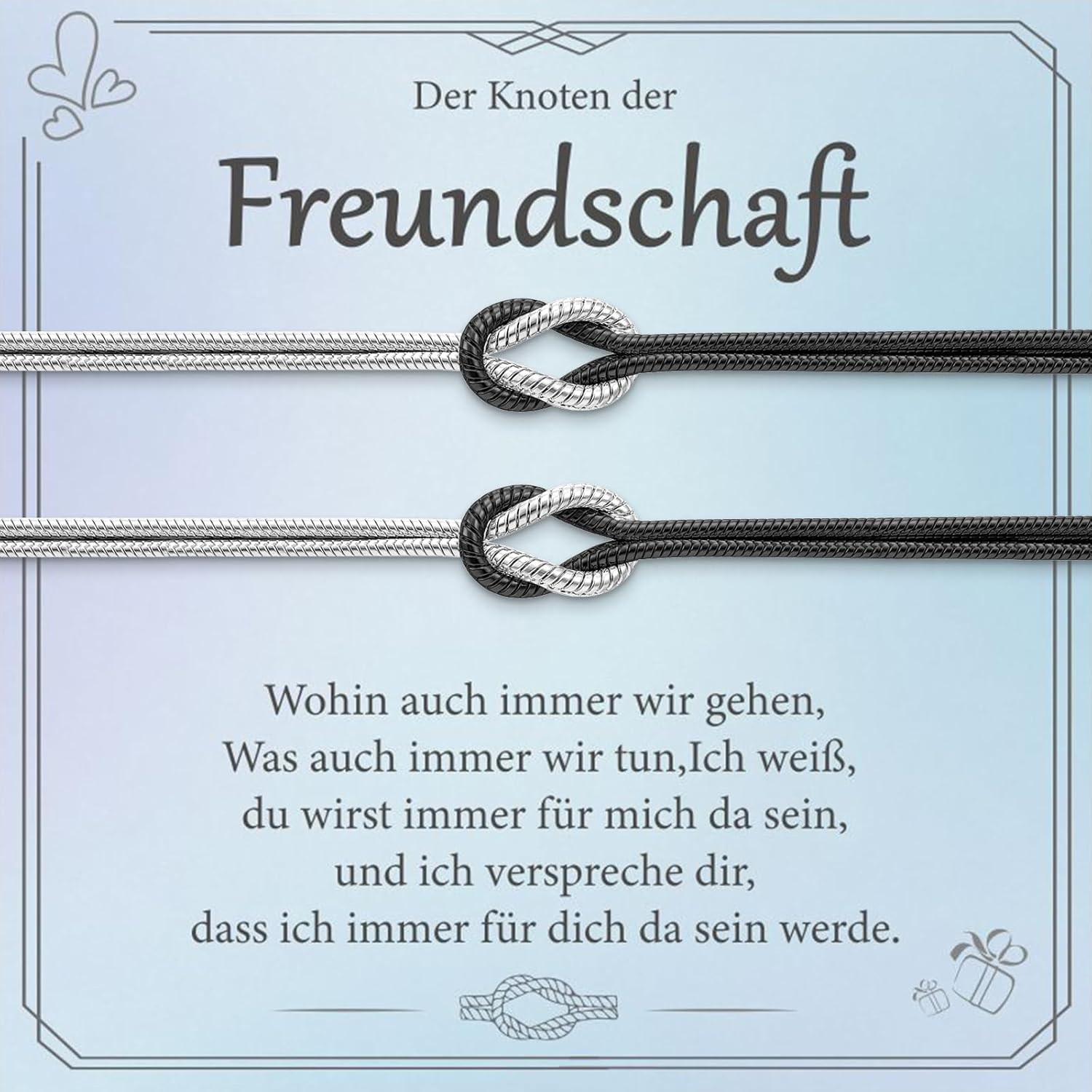 Thumbnail 6 de 2er-Set Freundschaftsarmbänder aus 925 Silber & 14K Knoten-Design – verstellbar als Geschenk für Paare und Freunde