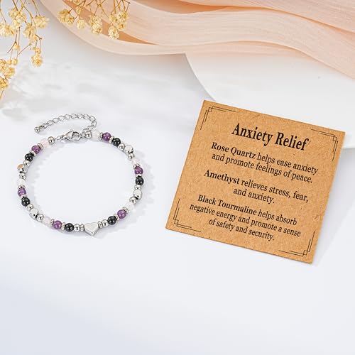 Detalle de ESPVO Crystals Anxiety Bracelet for Women – Amethyst, Black Tourmaline & Rose Quartz Natural Stones