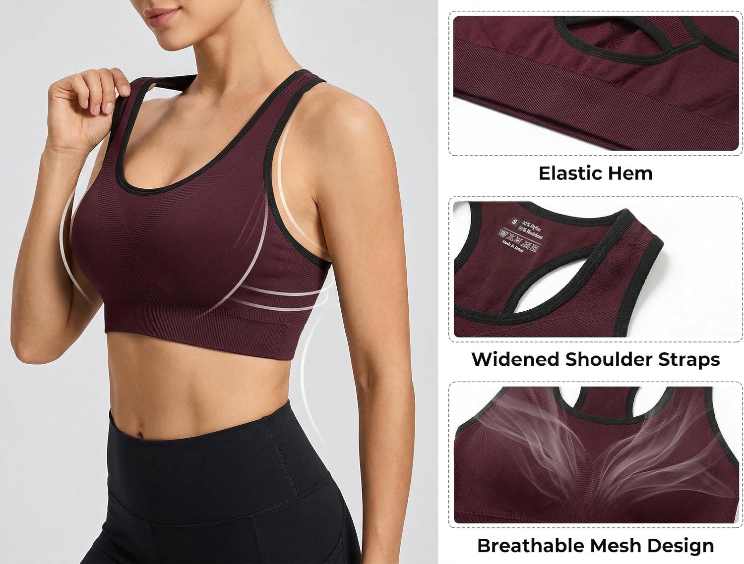 Detalle de Sykooria Brassière de sport femme en nylon/élastane, coussinets amovibles (S à XXL)