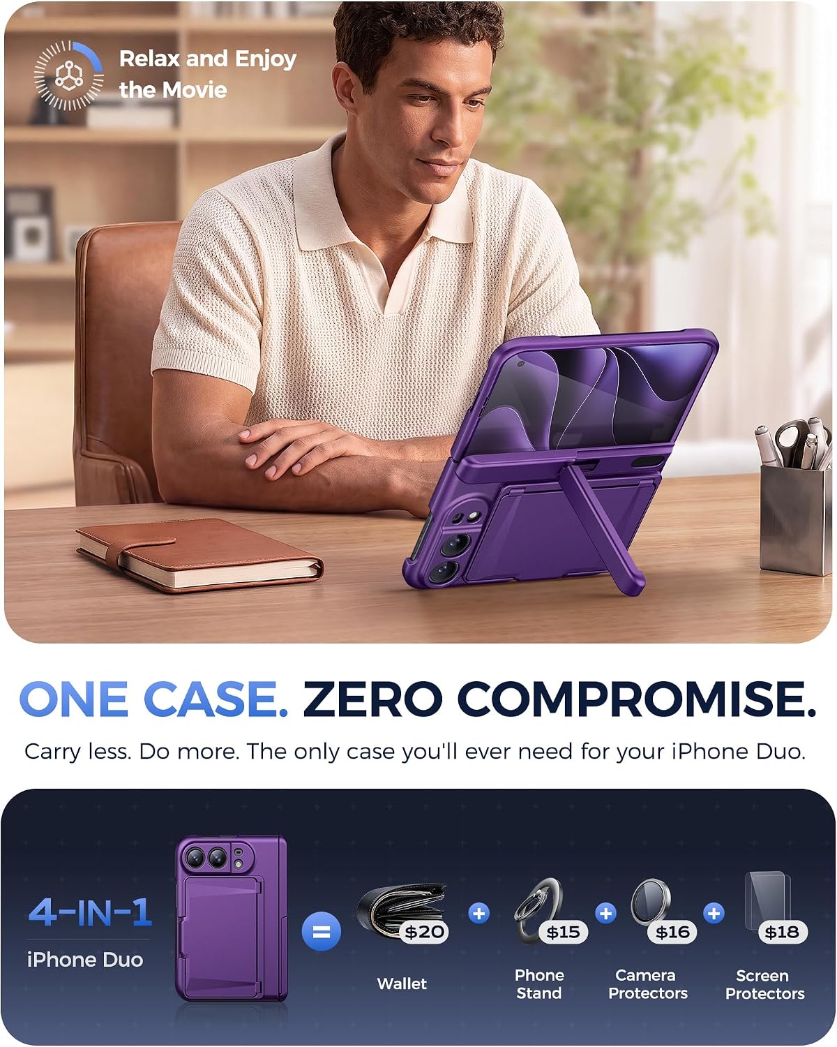 Thumbnail 6 de SIXBOX iPhone Duo Wallet Case with Card Holder, Hinge Guard and Kickstand