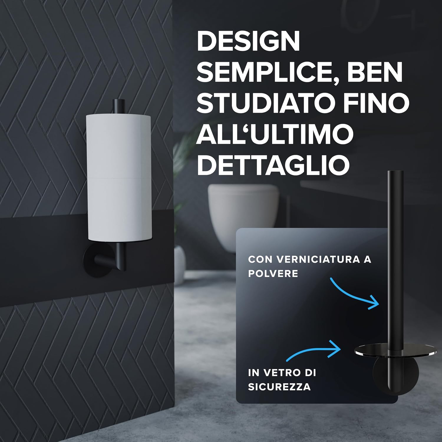 Thumbnail 4 de Ovimar Porta rotolo di ricambio rotondo con ripiano in vetro nero – stile moderno per il bagno