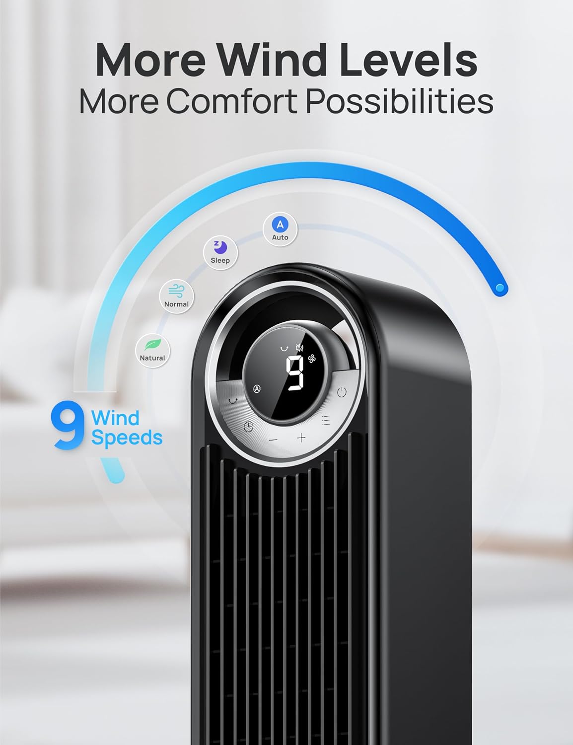 Detalle 2 de DREO 519 Tower Fan, 42-Inch Bladeless Fan with 9 Speeds and Oscillation