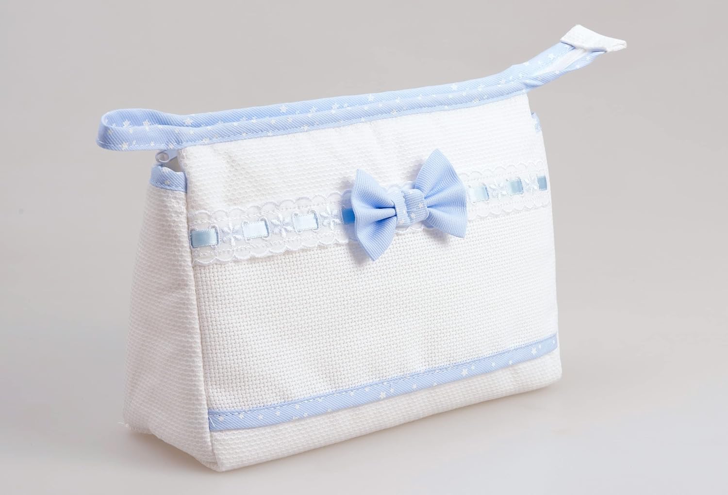 Thumbnail 1 de Filet - Trousse da viaggio in cotone con interno impermeabile e ricamabile all'esterno (24x16x6 cm) in azzurro e bianco