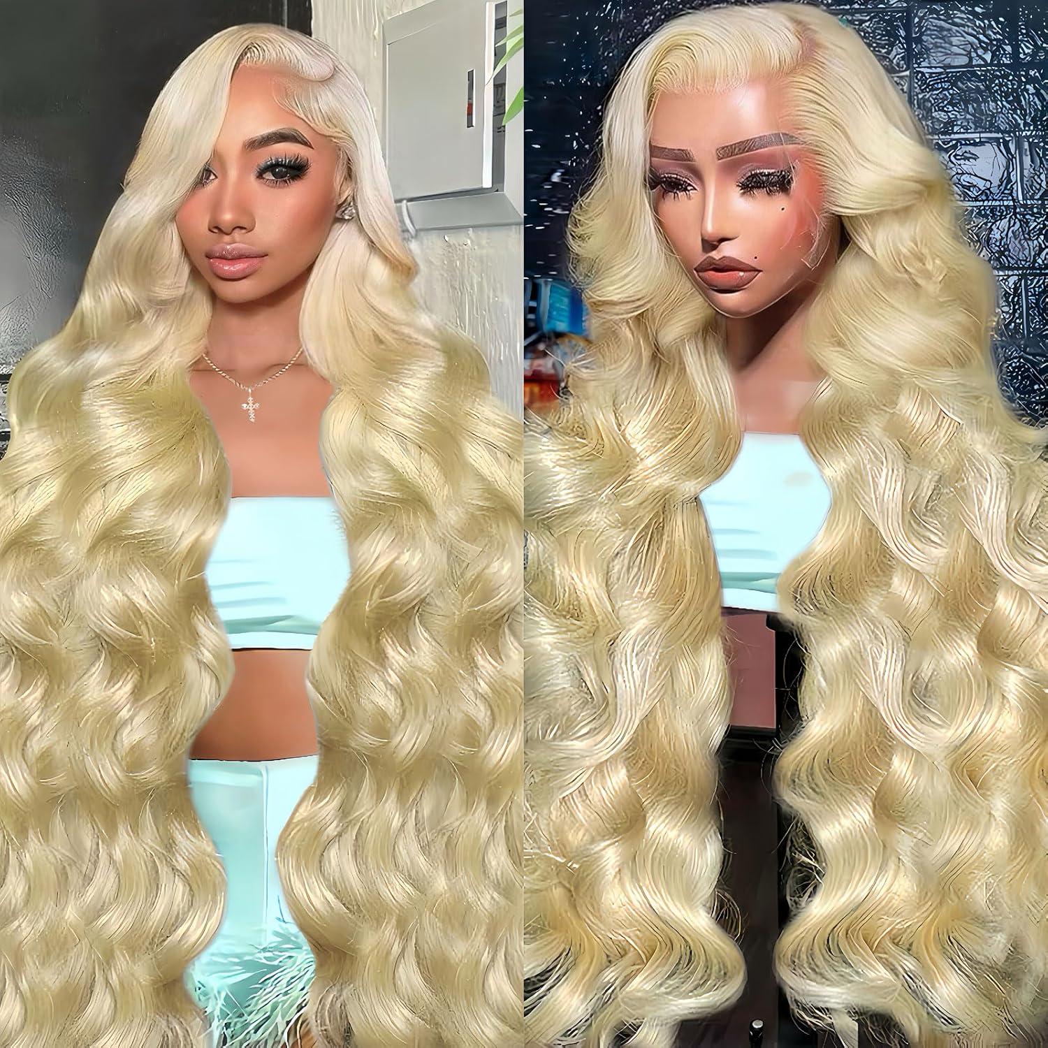 Detalle de Ruaswey 26 Inch 613 13x6 Lace Front Wig – 200 Density Body Wave, 613 Blonde Human Hair, Pre Plucked Hairline
