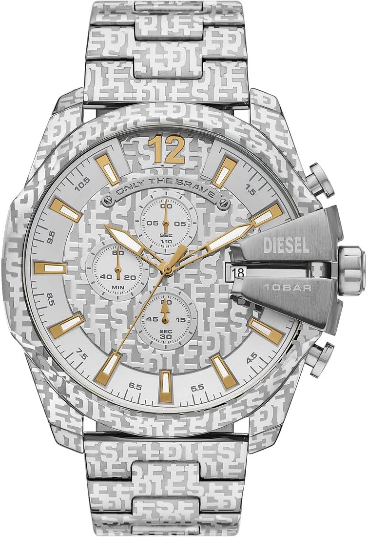 Detalle de Diesel Mega Chief Herrenuhr – Chronograph, Edelstahlband, 51 mm Gehäuse