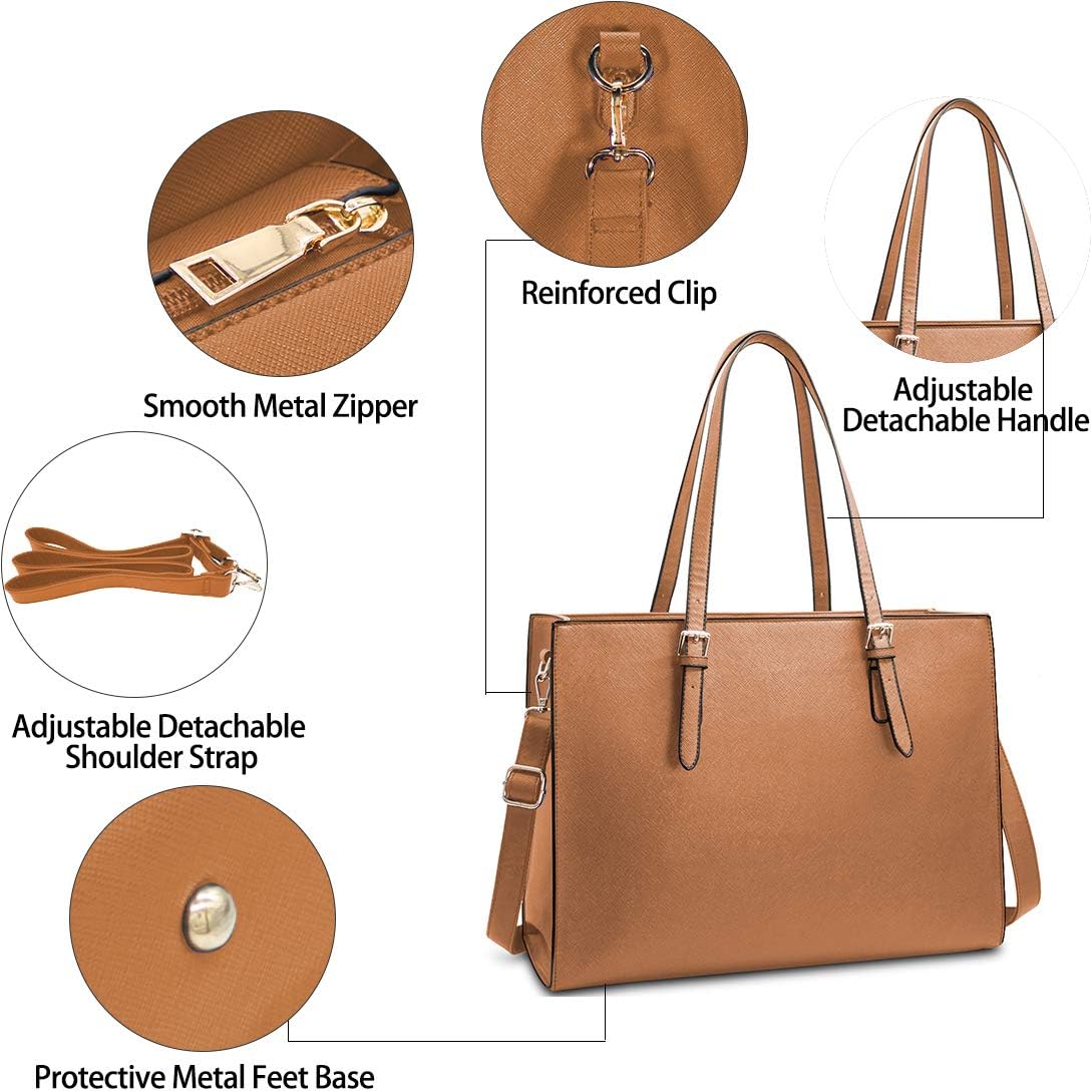 Detalle de Borsa Donna a Tracolla per Computer da 15.6 Pollici Grande Impermeabile in Pelle PU – Elegante Tote per lavoro e studio