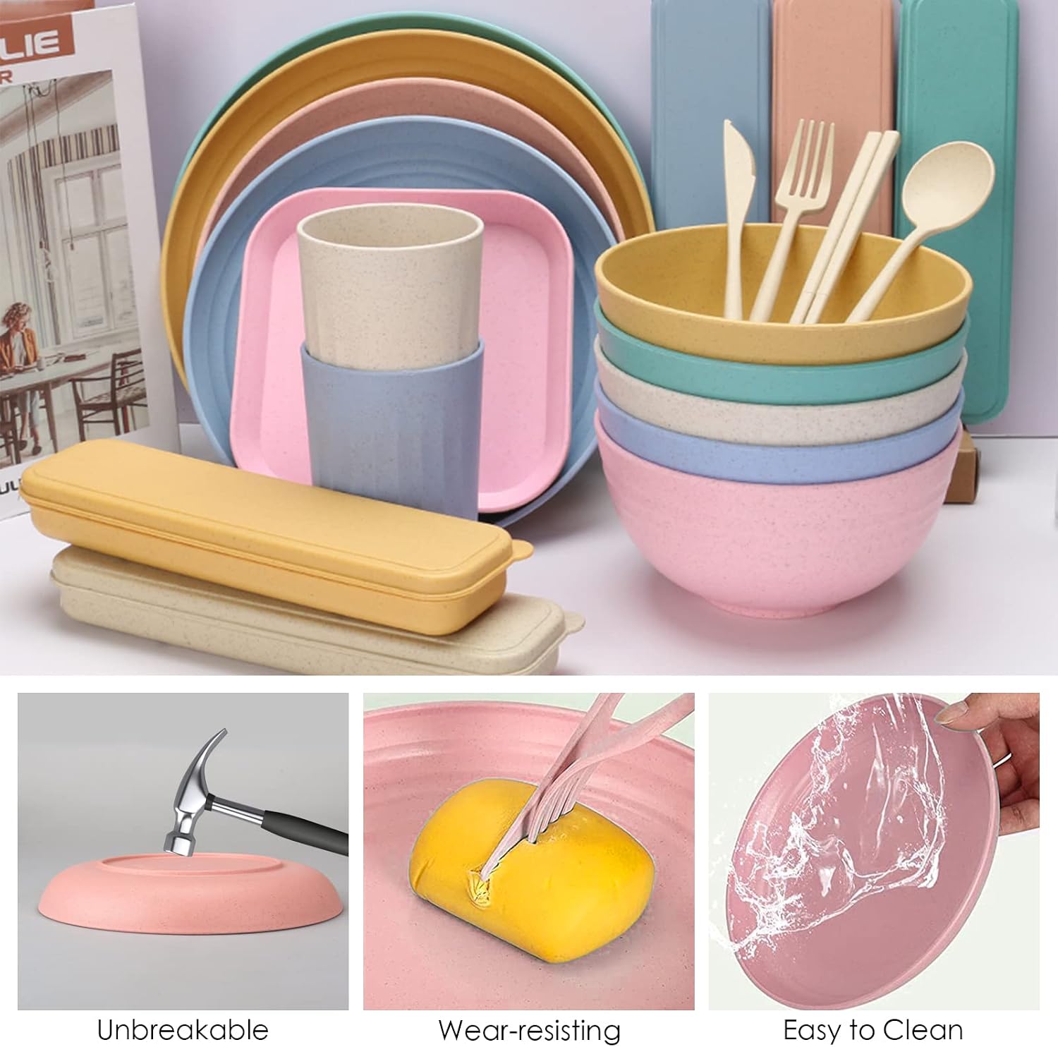 Thumbnail 2 de 62pcs unbreakable dinnerware set for 5